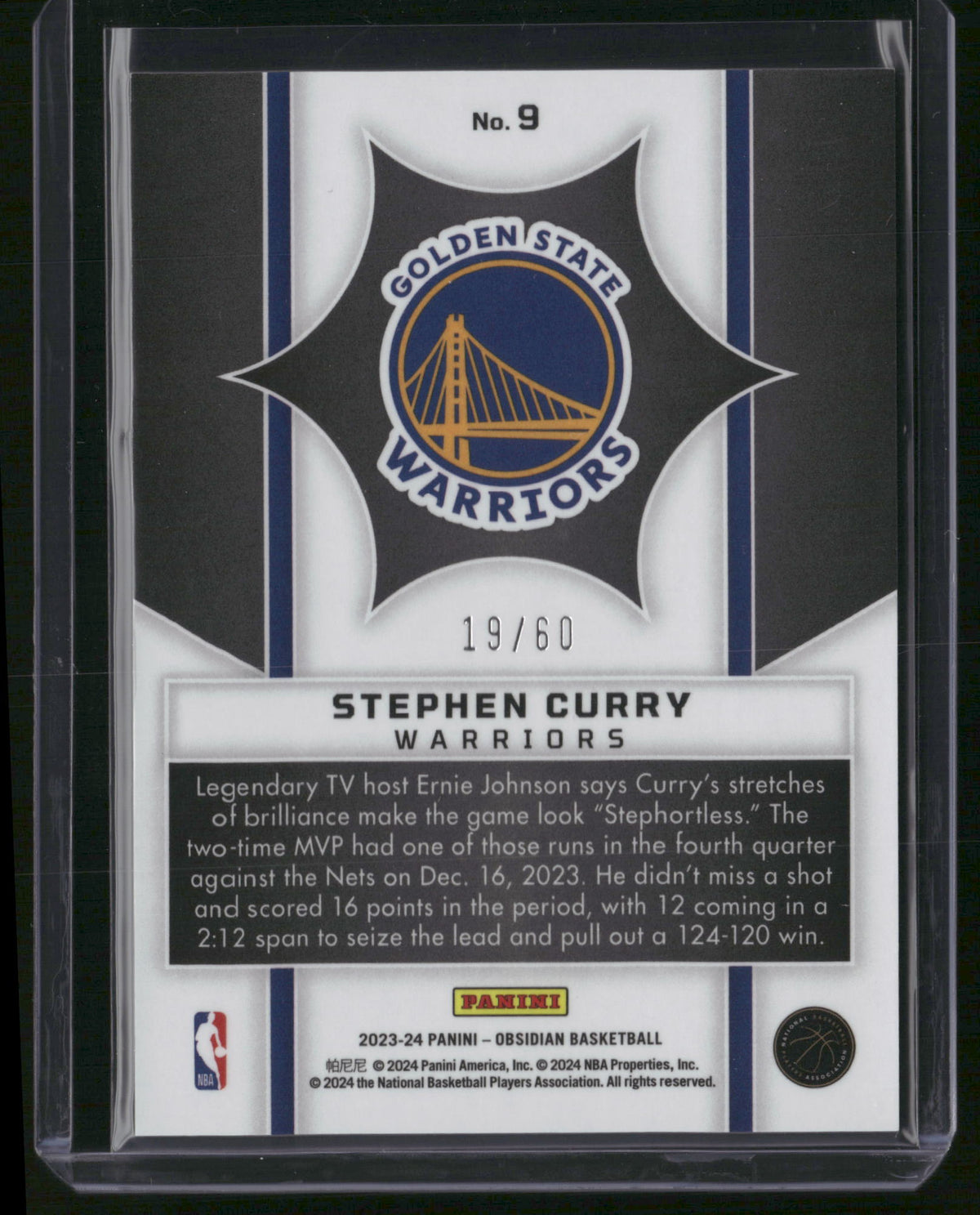 Stephen Curry 2024 Panini Obsidian Supernova #9 /60