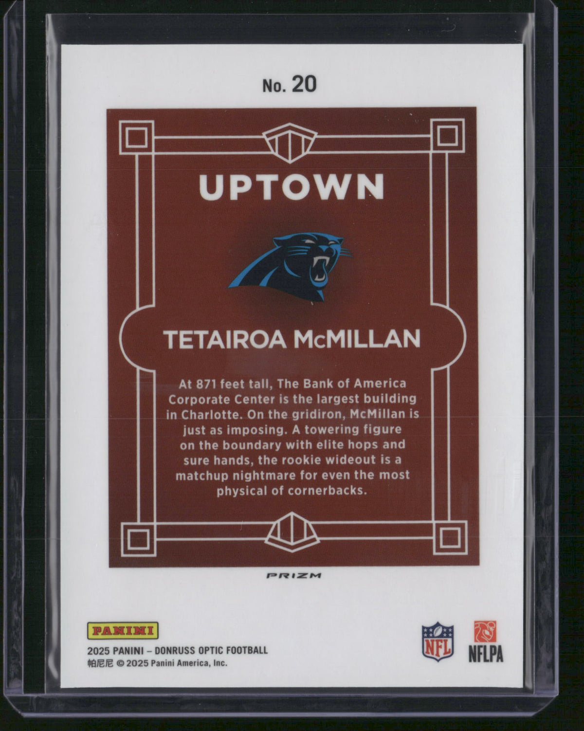 Tetairoa McMillan 2025 Panini Donruss Optic #No. 20 RC Uptown Case Hit