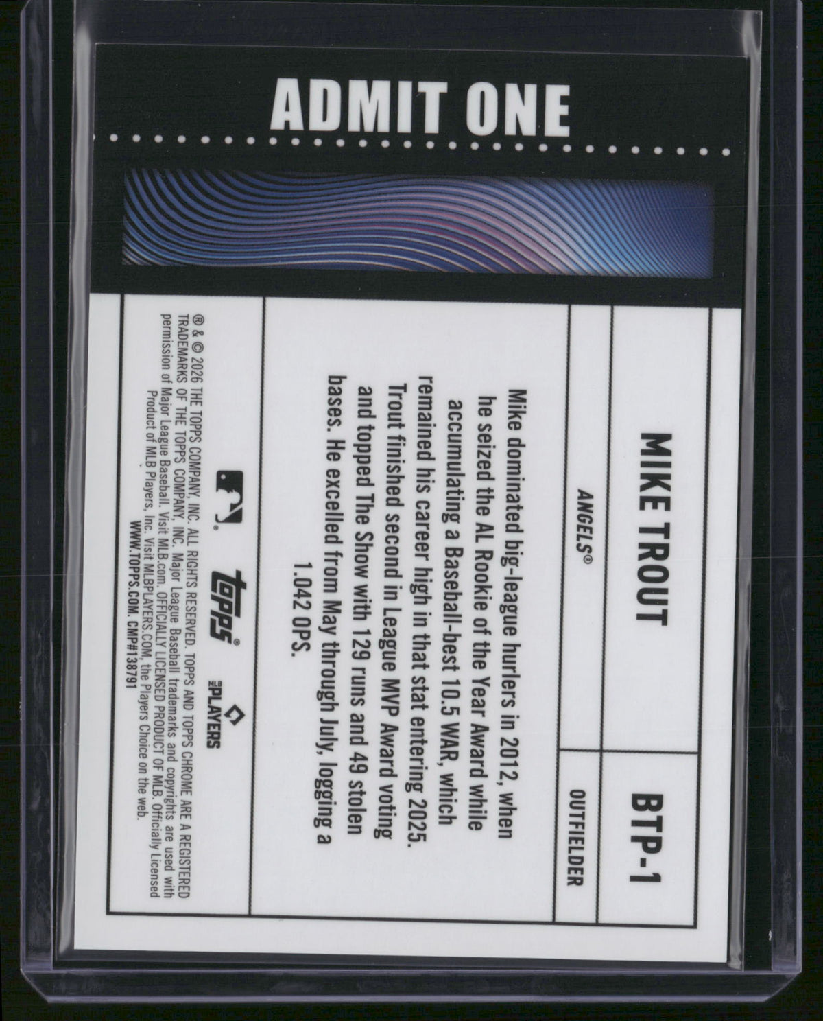Mike Trout 2026 Topps Chrome Big Ticket Player #BTP-1 Gold /50
