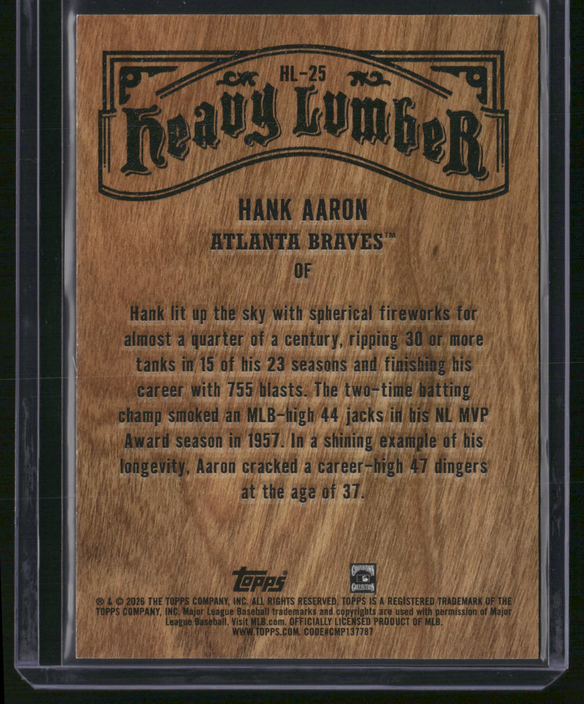 Hank Aaron 2026 Topps Heavy Lumber #HL-25