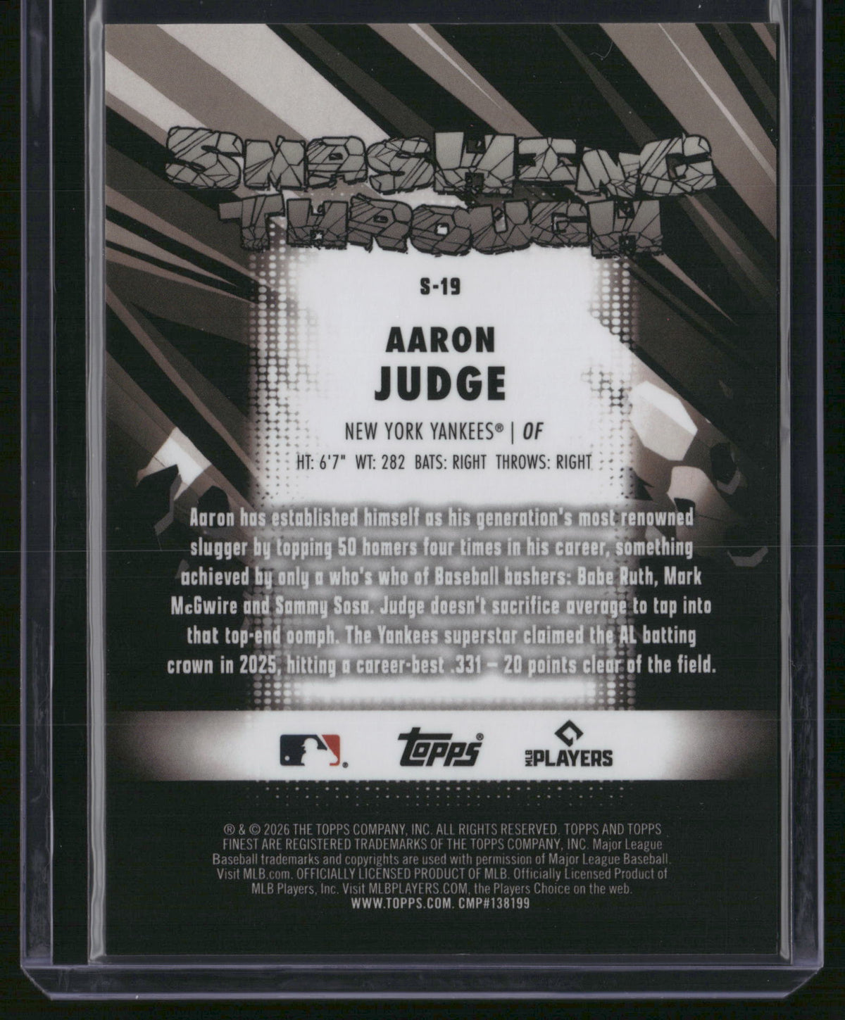 Aaron Judge 2026 Topps Finest #S-19 Smashing Through Case Hit SP