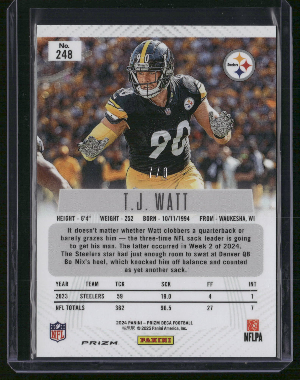 T.J. Watt 2025 Panini Prizm Deca Football #248 Black Gold Shimmer /8 Steelers