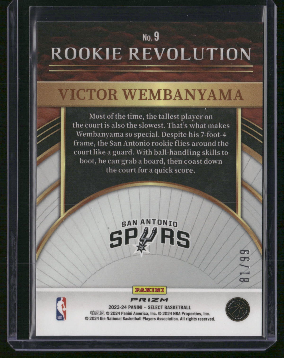 Victor Wembanyama 2024 Panini Select #9 Pink Cracked Ice Prizm /99 RC