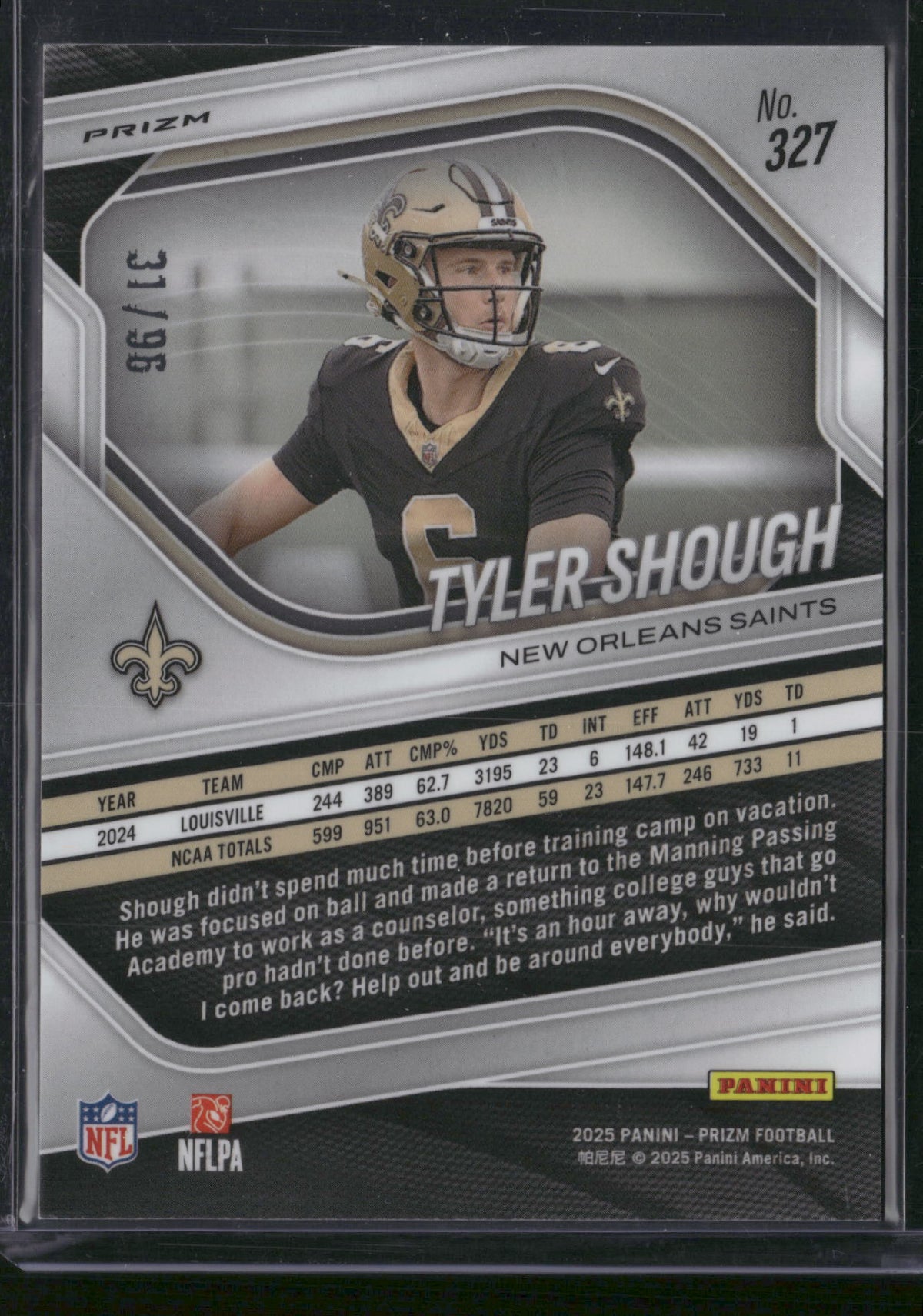 Tyler Shough 2025 Panini Prizm Football #327 Blue Sparkle RC