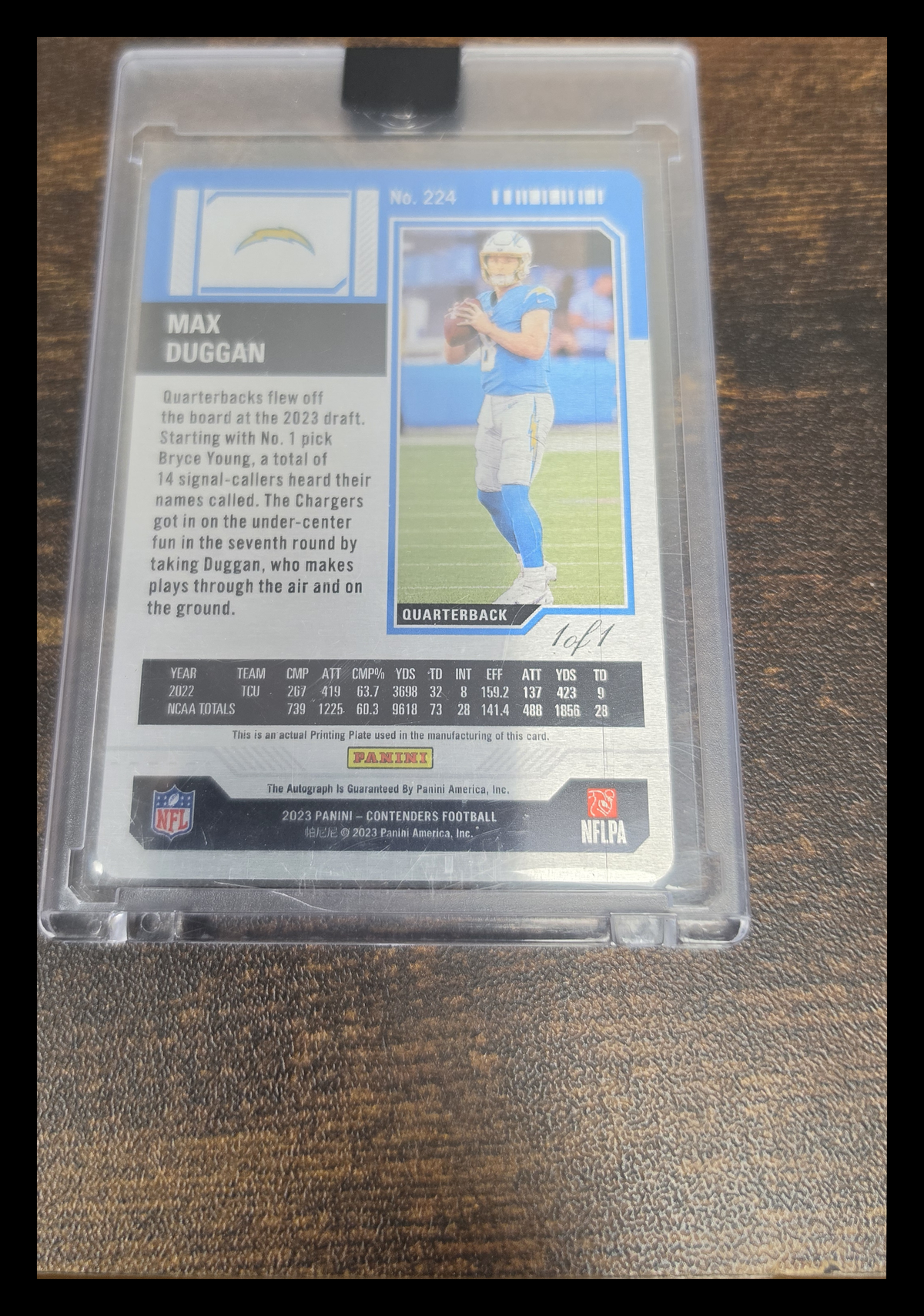 Max Duggan 2023 Panini Contenders Football #224 Cyan Printing Plate