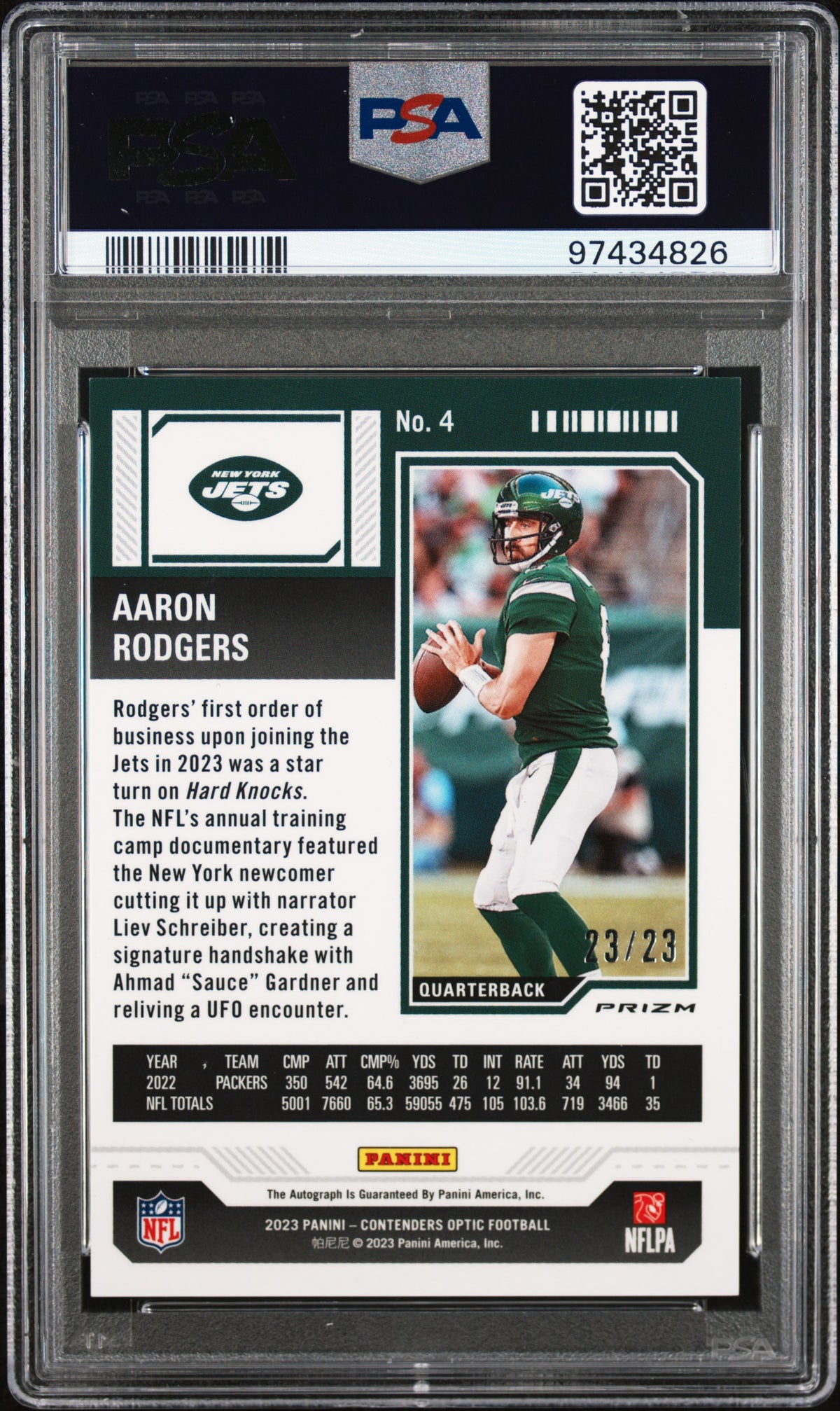 Aaron Rodgers 2023 Panini Zenith Contenders Optic Veteran Ticket Preview Autographs #4 Green PSA 9