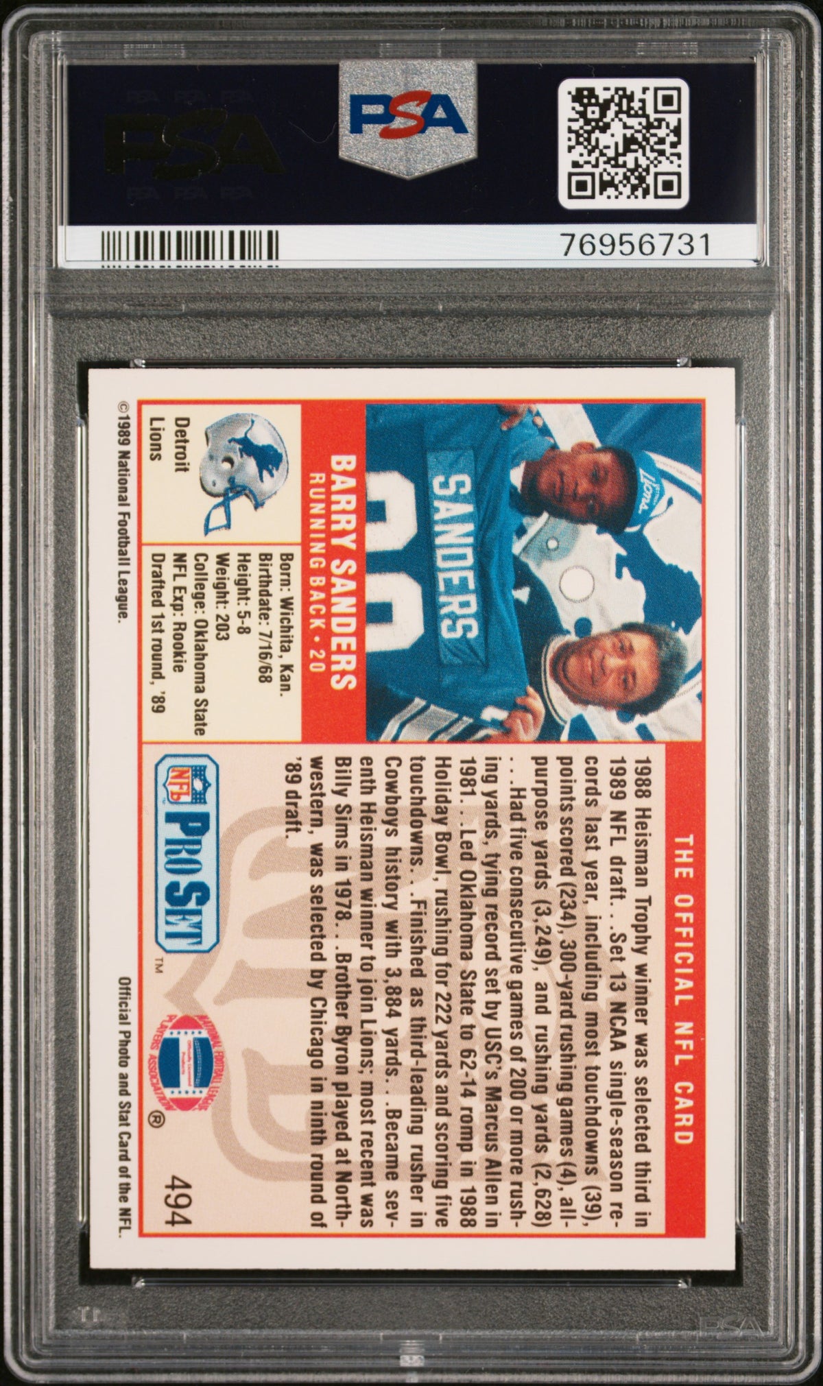 Barry Sanders 1989 Pro Set #494 PSA 8