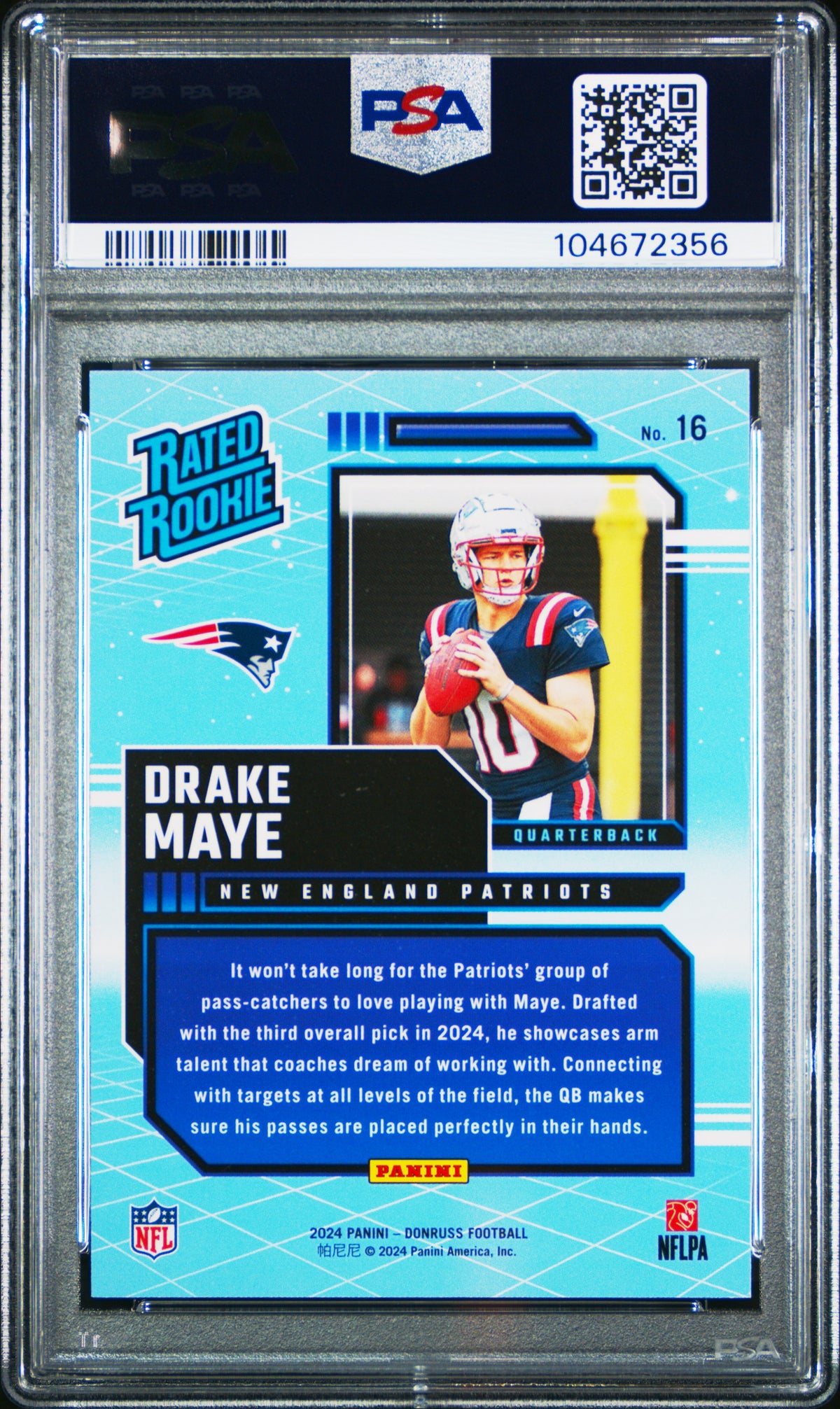Drake Maye 2024 Panini Donruss Rated Rookies Retro #16 PSA 10