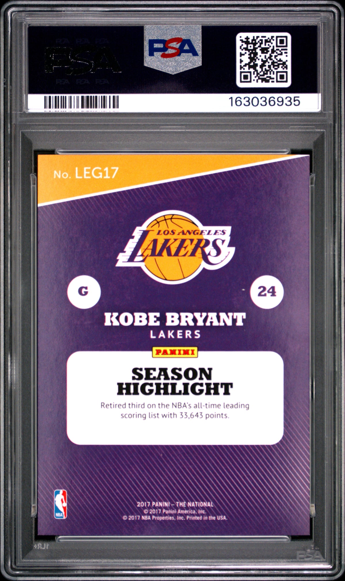 Kobe Bryant 2017 Panini National Convention Legends #LEG17 /299 PSA 9