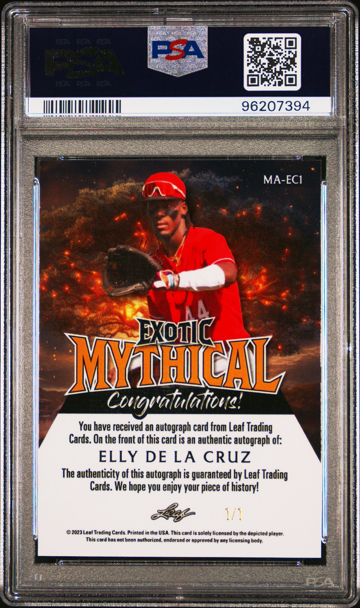 Elly De La Cruz 2023 Leaf Exotic Mythical Autographs #MAEC1 Fairies /1 PSA 9