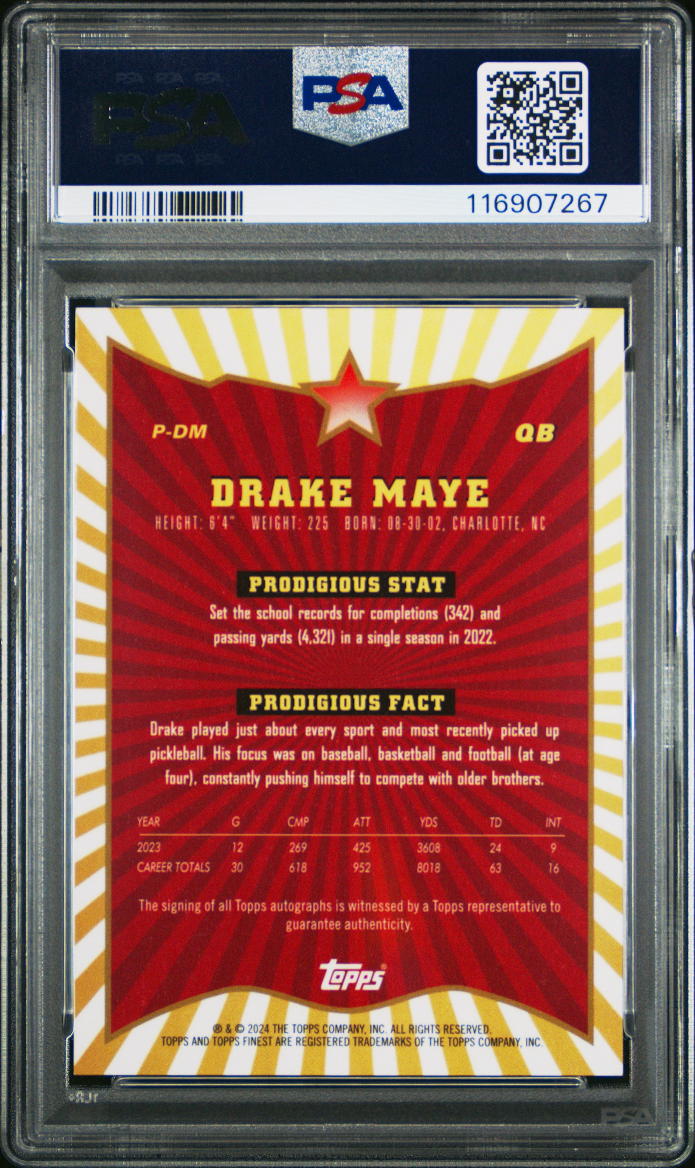Drake Maye 2024 Topps Finest Prodigies Autographs #PDM PSA 10