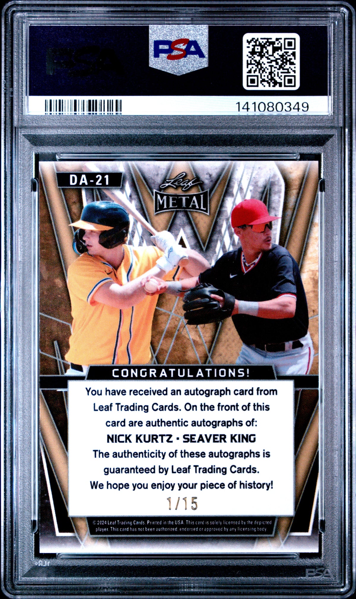 Kurtz King 2024 Leaf Metal Dual Autographs #DA21 Purple Prismatic PSA 9