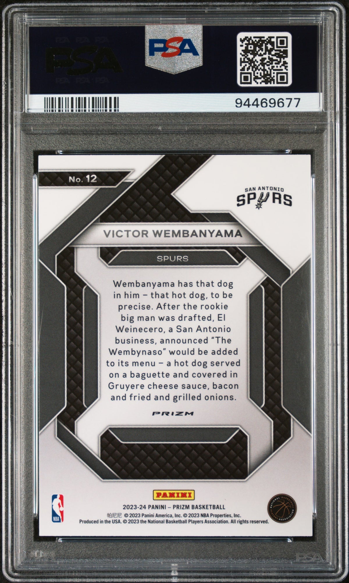 Victor Wembanyama 2023 Panini Prizm Emergent #12 Silver PSA 10