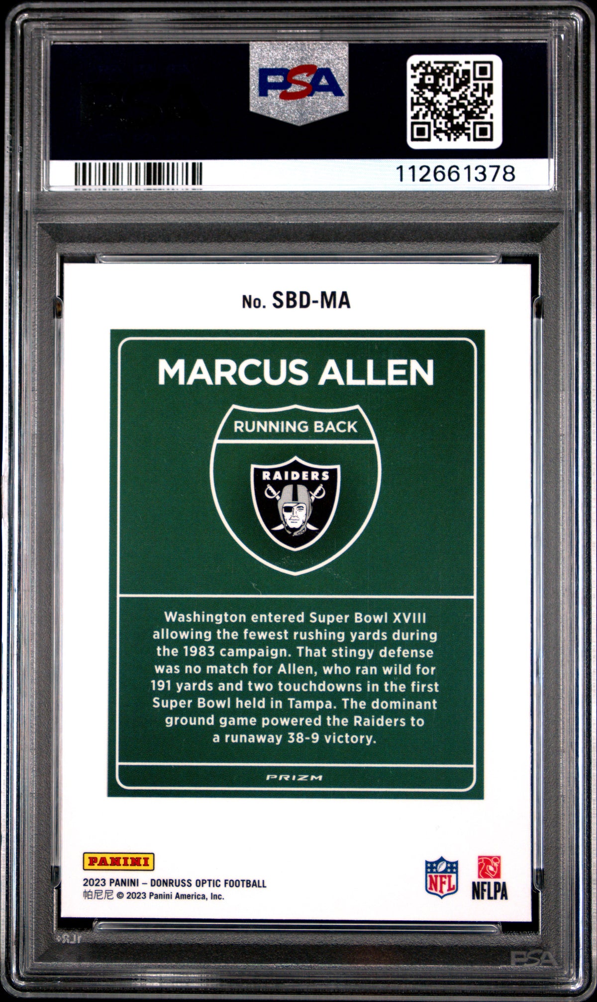 Marcus Allen 2023 Panini Donruss Optic Super Bowl Downtown #SBDMA PSA 9