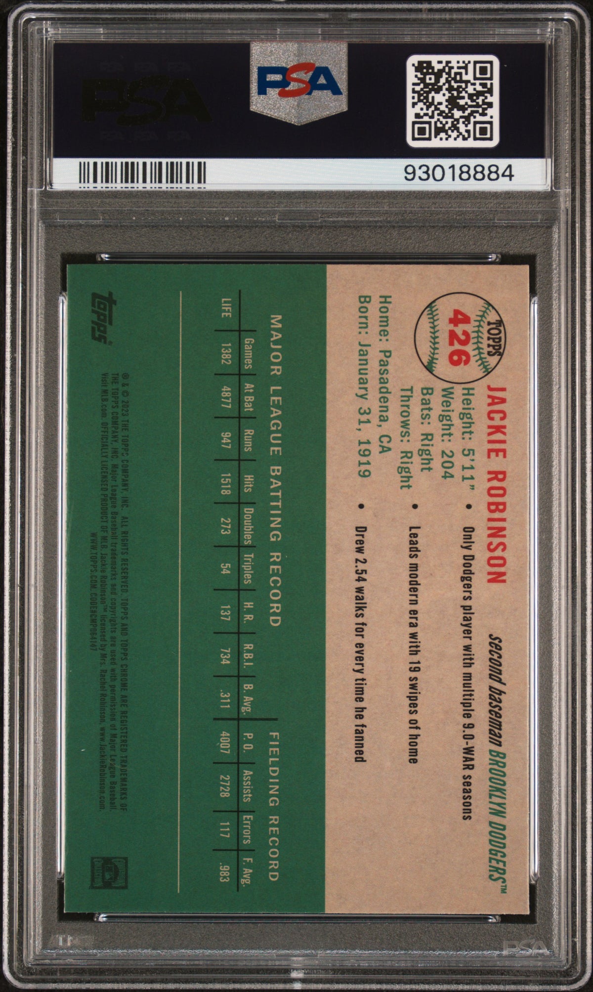 Jackie Robinson 2023 Topps Chrome Platinum Anniversary #426 PSA 10