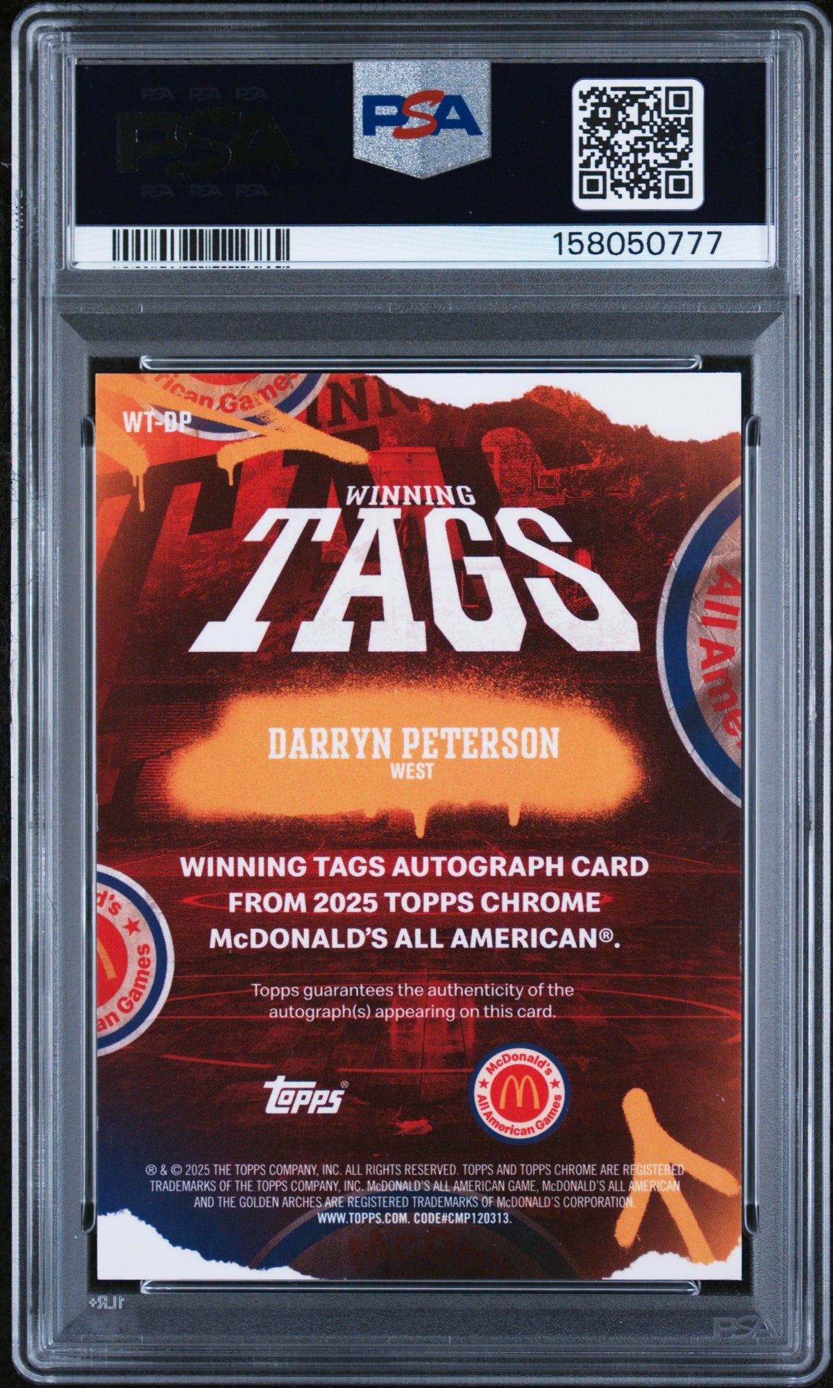 Darryn Peterson 2025 Topps Chrome Mcdonald's All American Winning Tags Autographs #DP PSA 9
