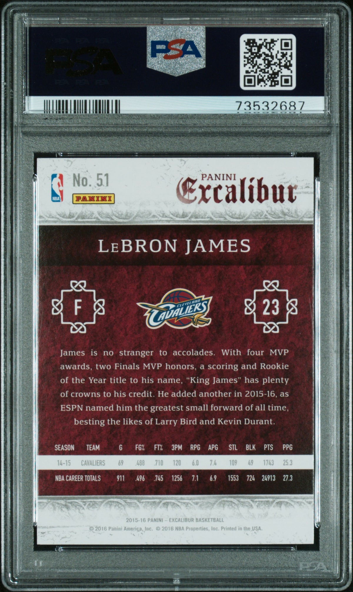 LeBron James 2015 Panini Excalibur #51 PSA 10