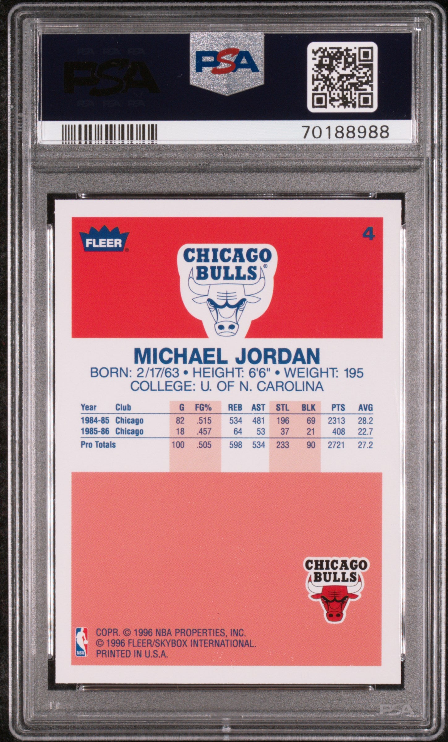 Michael Jordan 1996 Fleer Decade Of Excellence #4 PSA 9