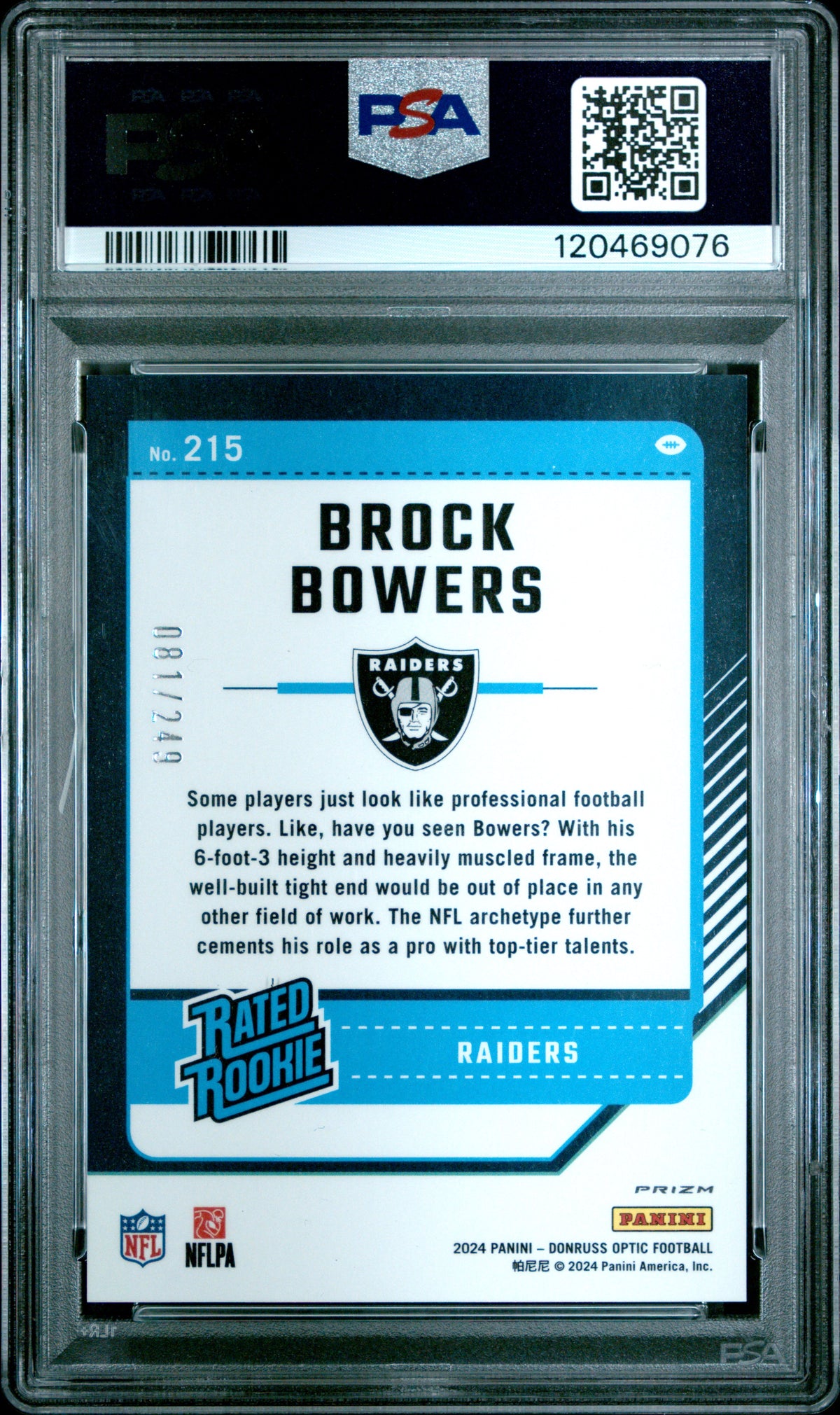 Brock Bowers 2024 Panini Donruss Optic #215 Orange PSA 10