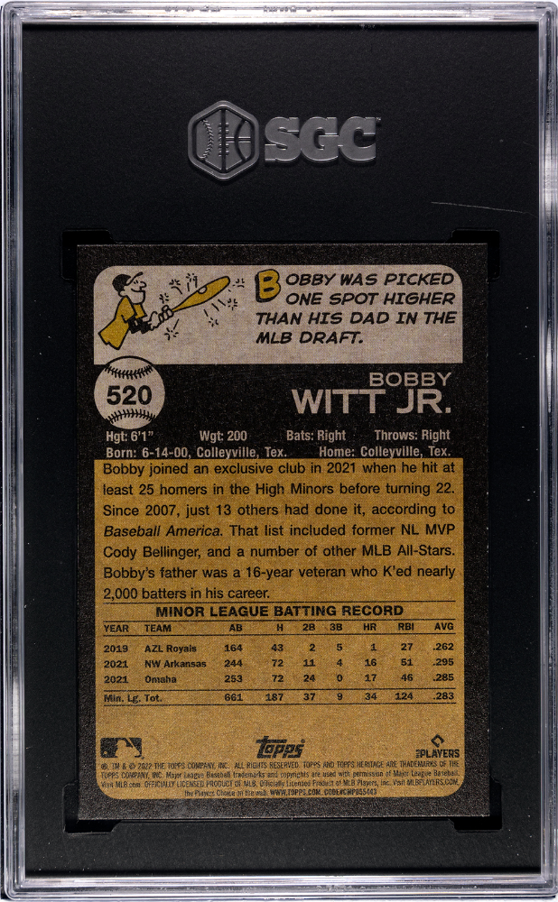 Bobby Witt JR. 2022 Topps Heritage #520 SGC 10