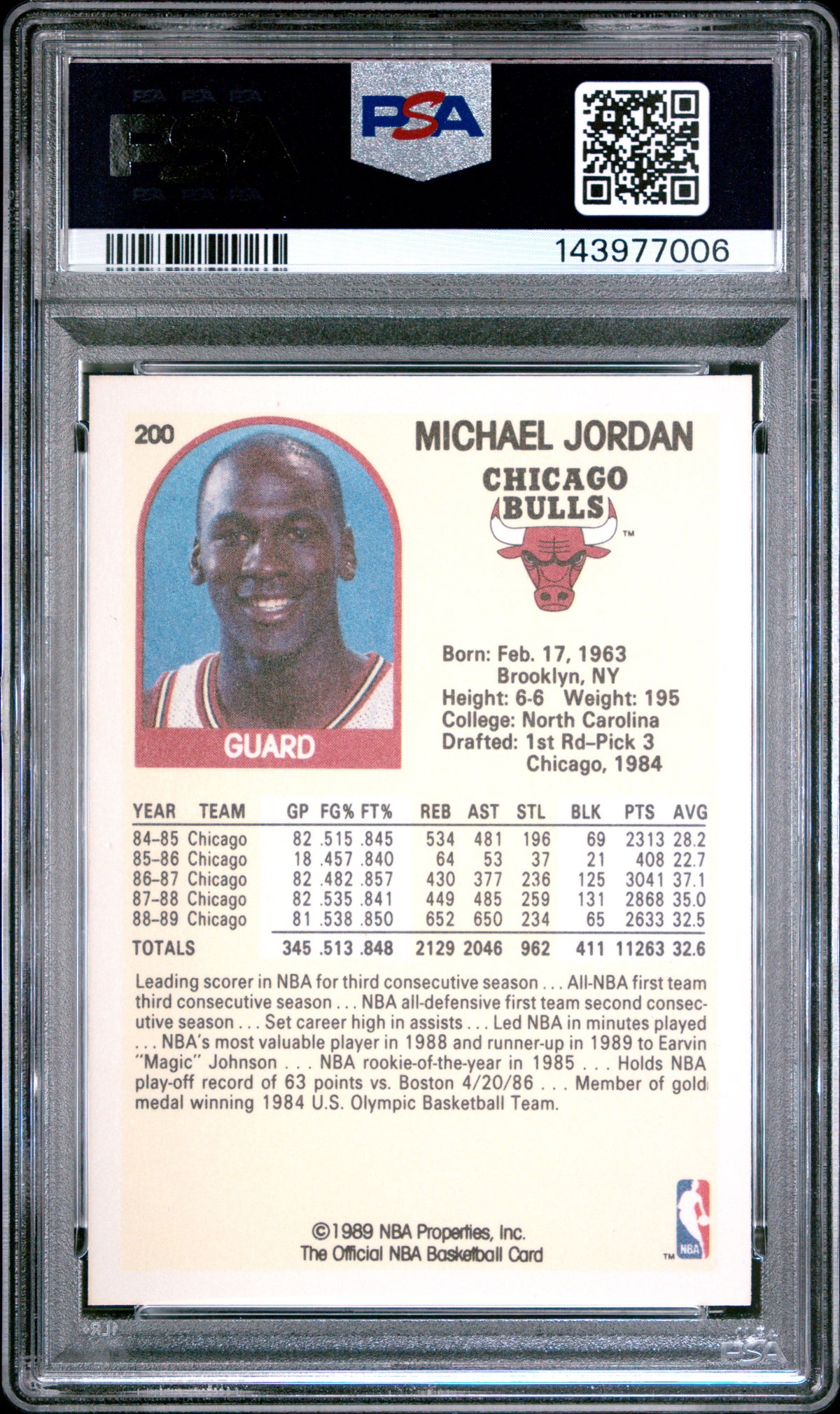 Michael Jordan 1989 Hoops #200 PSA 8