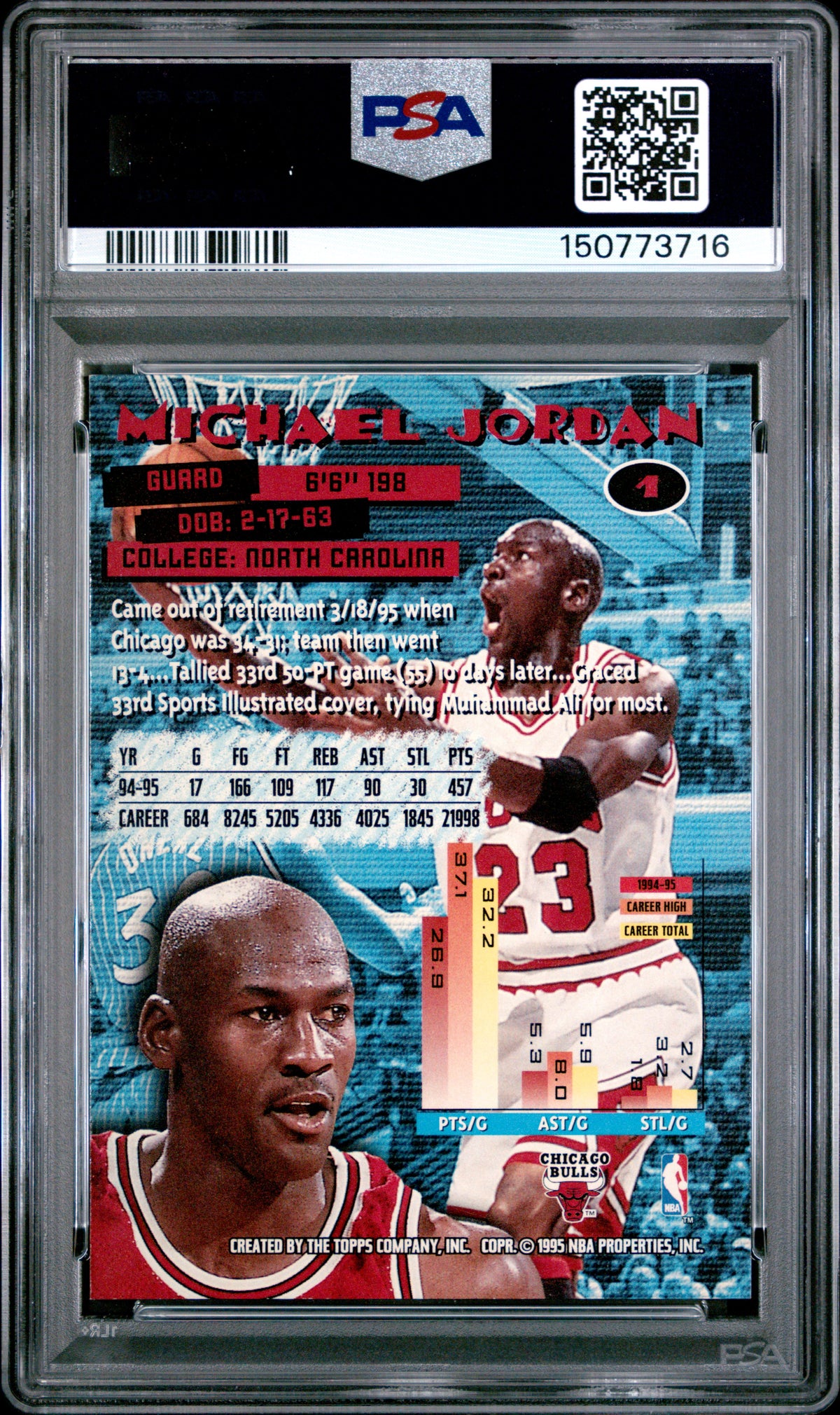 Michael Jordan 1995 Stadium Club #1 PSA 9