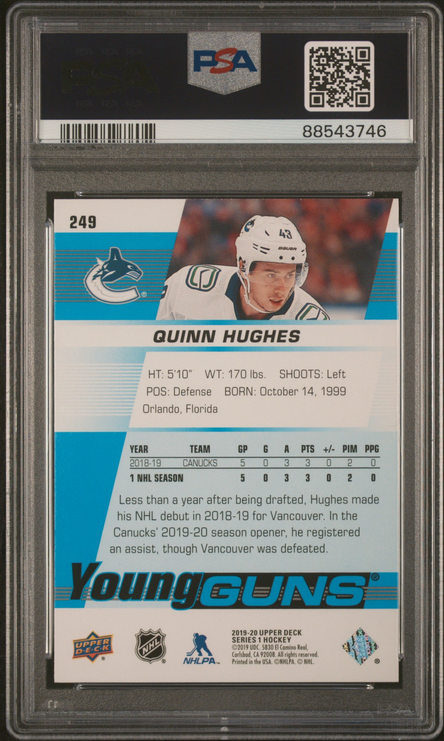 Quinn Hughes 2019 Upper Deck #249 PSA 10