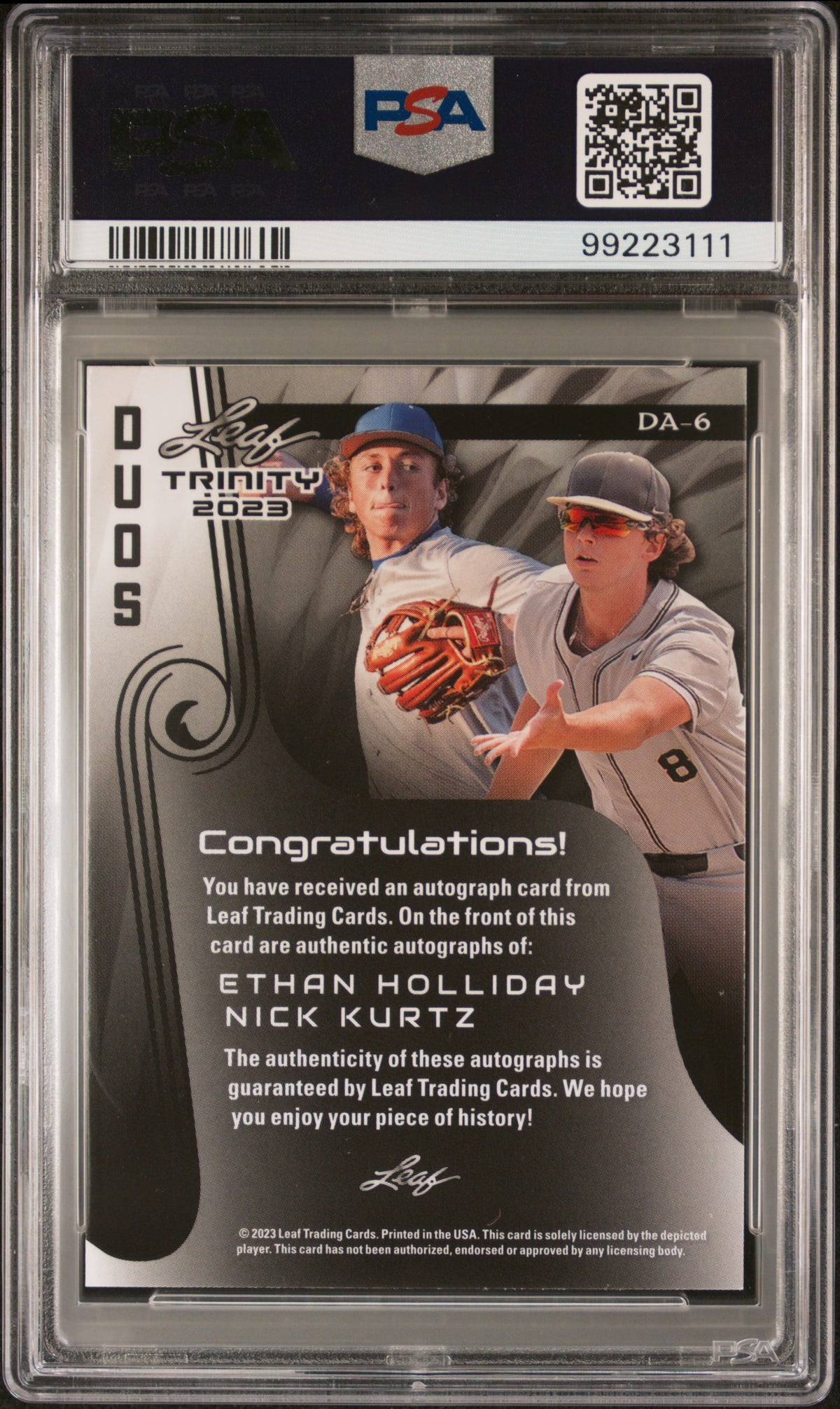 Holliday Kurtz 2023 Leaf Trinity Duos Autographs #DA6 Bronze /49 PSA 9