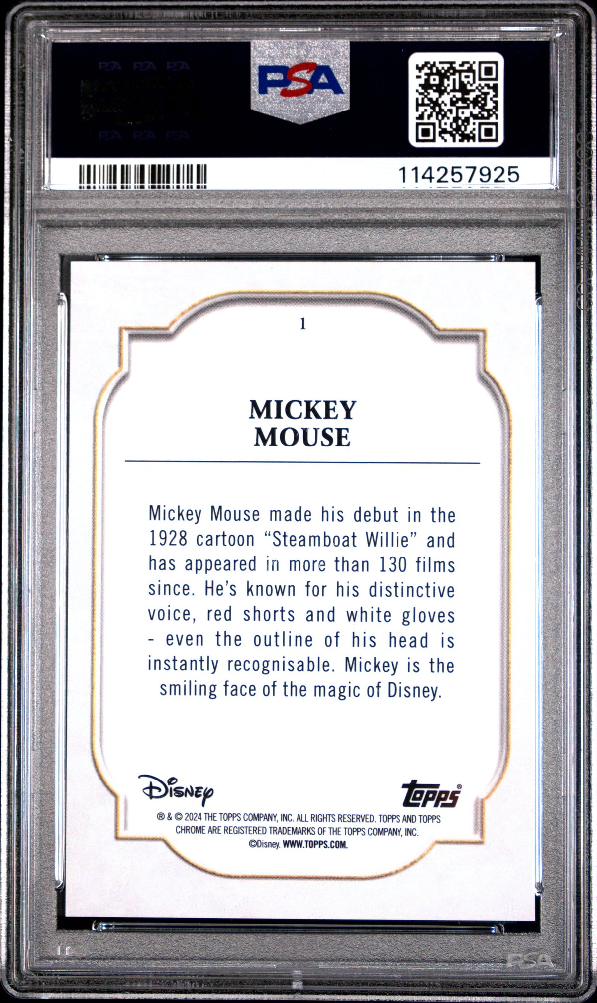 2024 Topps Chrome Disney Mickey Mouse #1 PSA 10