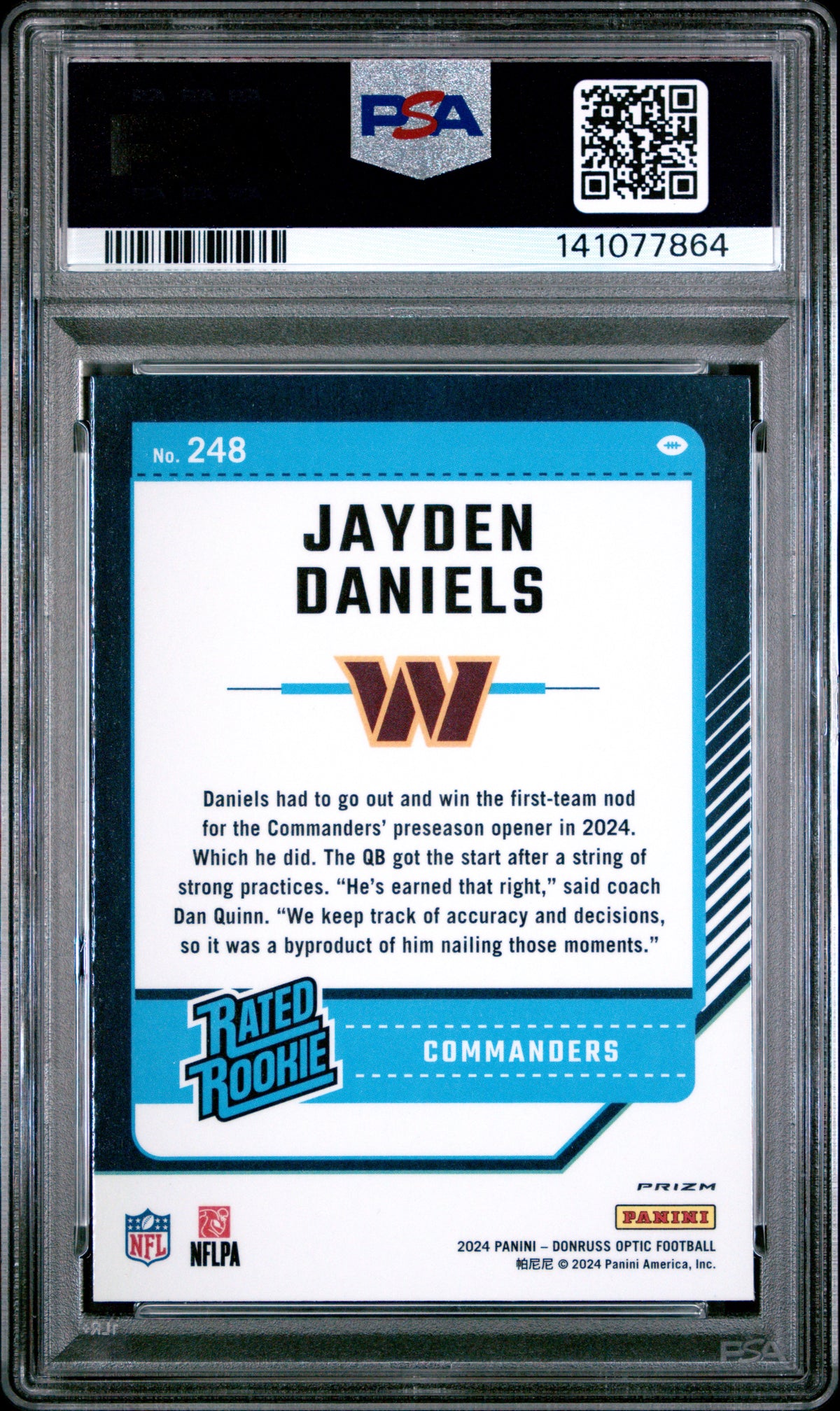 Jayden Daniels 2024 Panini Donruss Optic #248 Green Hyper PSA 10
