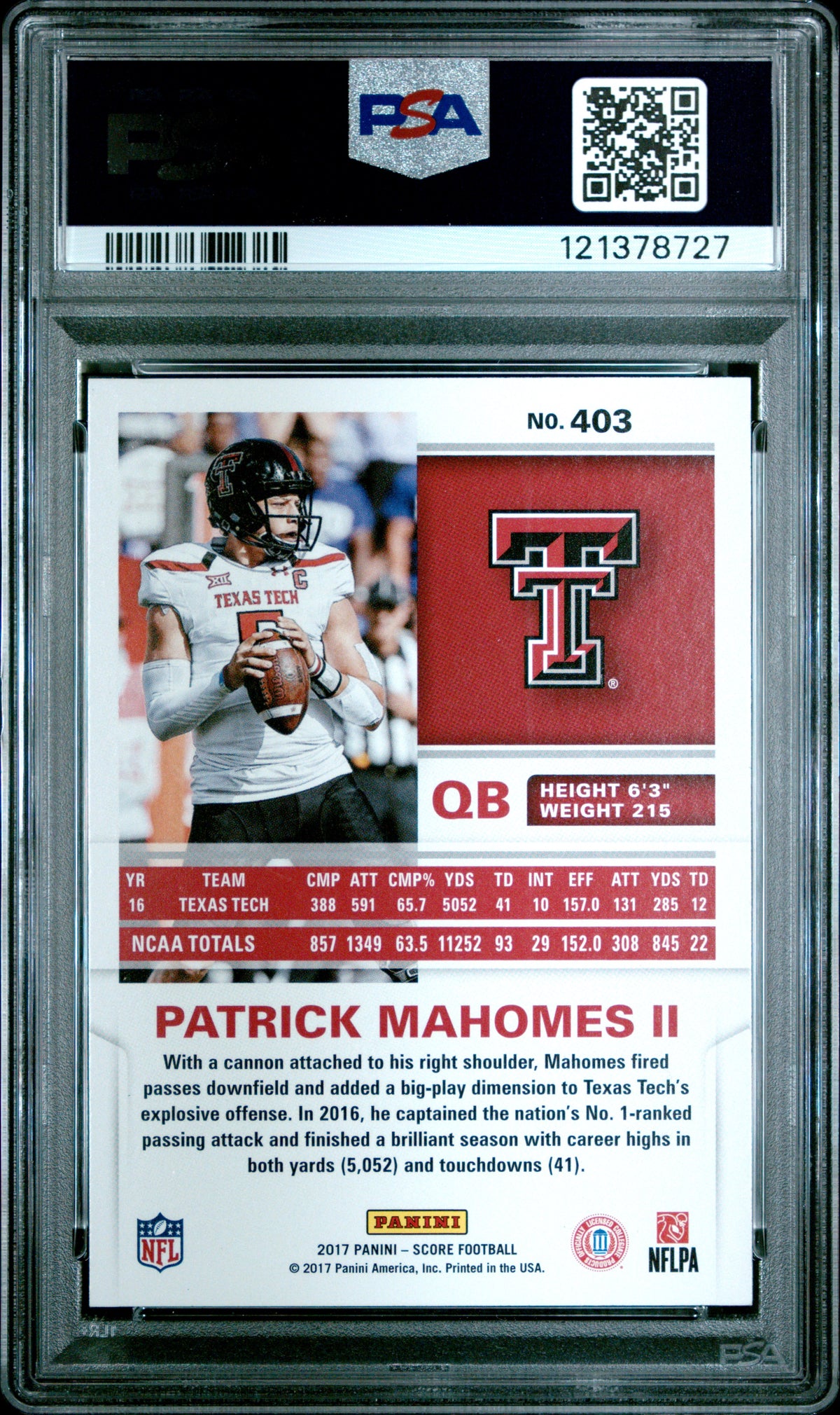 Patrick Mahomes II 2017 Panini Score #403 PSA 9