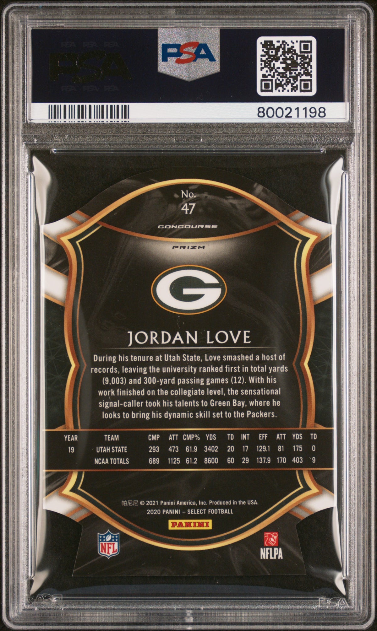 Jordan Love 2020 Panini Select #47 Die Cut Orange Prizm PSA 10