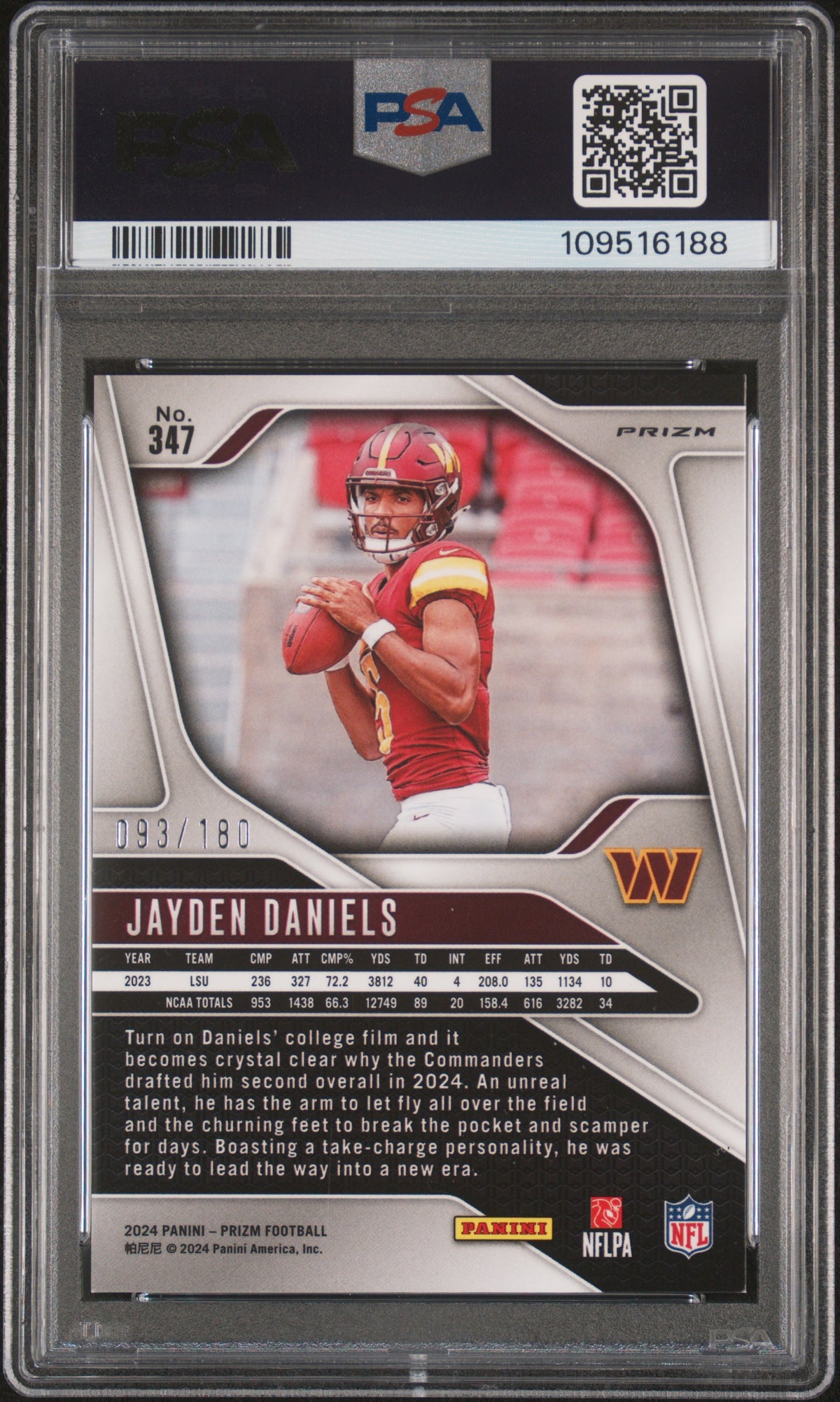 Jayden Daniels 2024 Panini Prizm #347 Hyper PSA 9