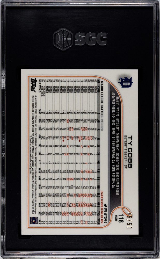 Ty Cobb 2022 Topps Gilded Collection #118 Mini Diamond Gold Etch Refractor 50 SGC 10
