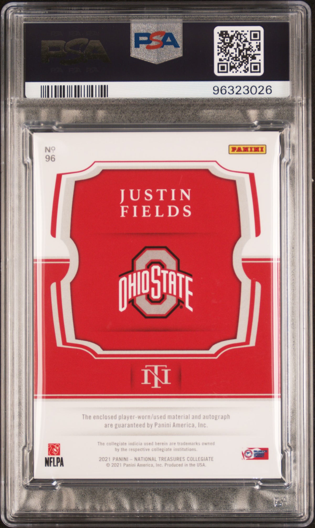 Justin Fields 2021 Panini National Treasures Collegiate #96 CLG. Slht. SIG 150th Anv. LG. /5 PSA 9