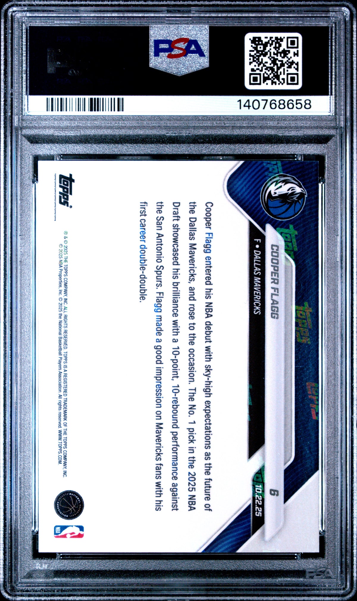 Cooper Flagg 2025 Topps Now #6 PSA 10
