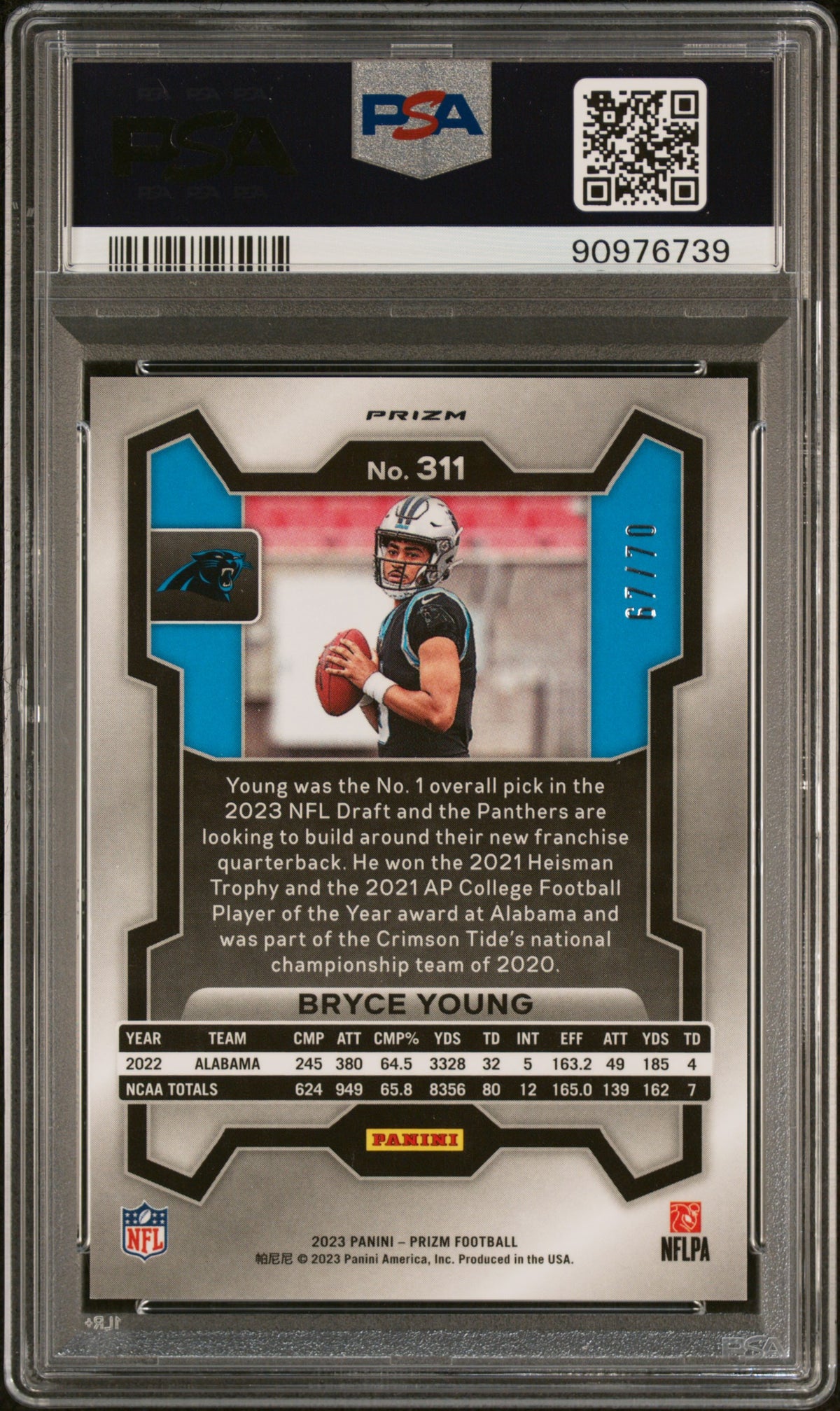 Bryce Young 2023 Panini Prizm #311 No Huddle Red PSA 10