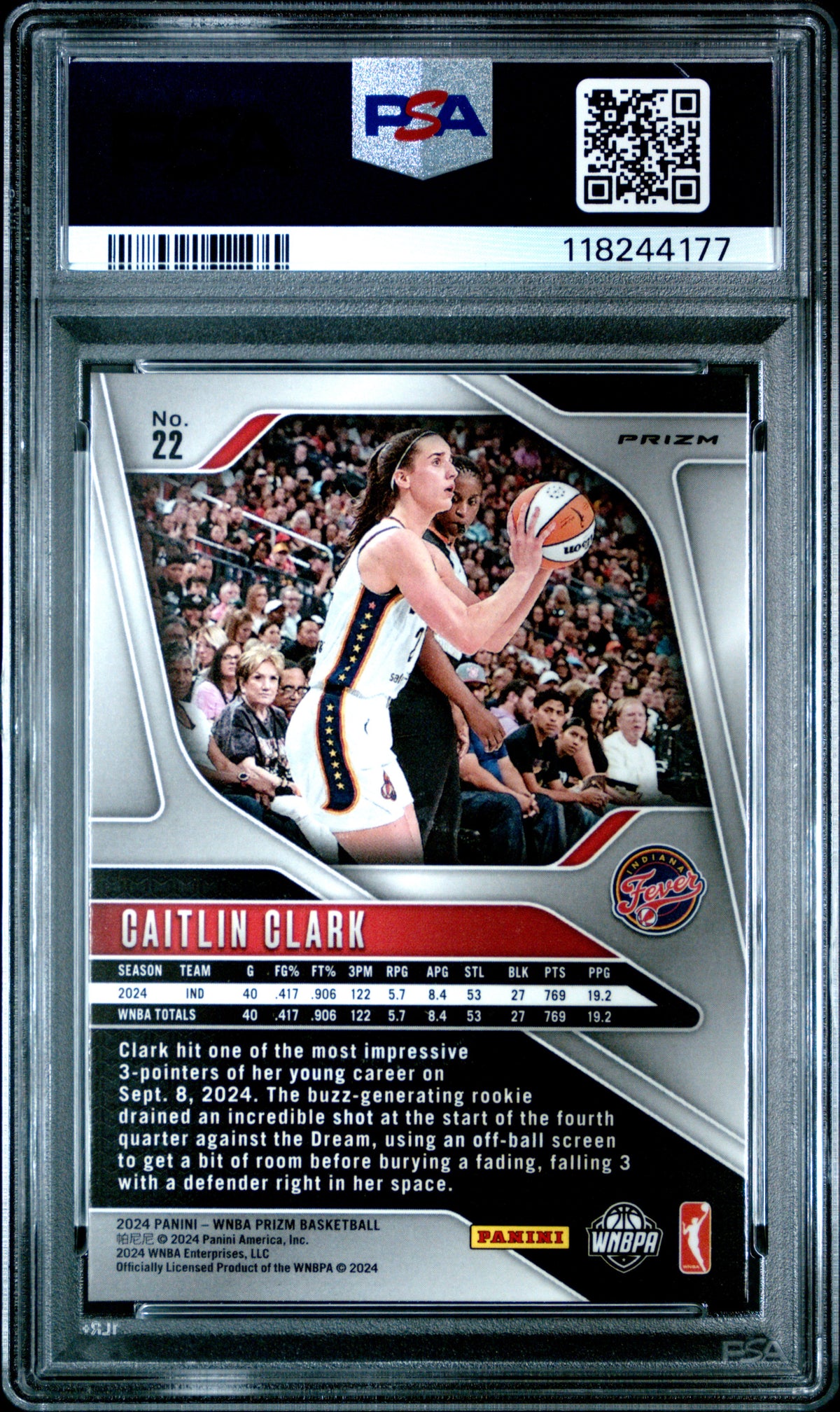 Caitlin Clark 2024 Panini Prizm WNBA #22 Ice PSA 9