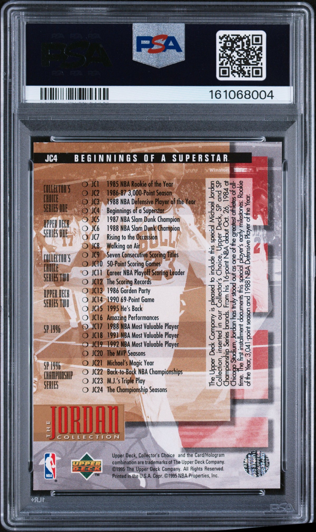 Michael Jordan 1995 Upper Deck Jordan Collection #JC4 Checklist PSA 8