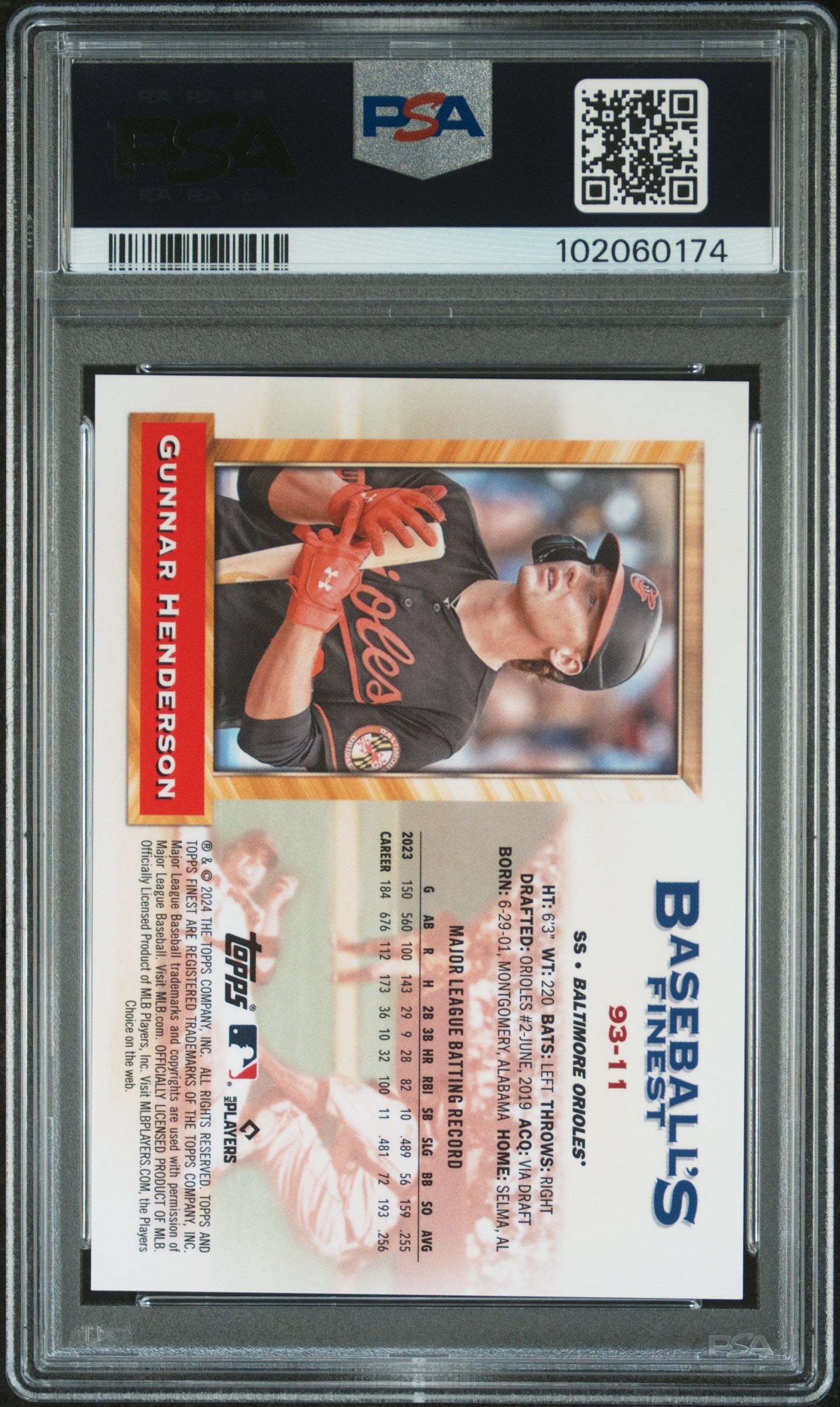 Gunnar Henderson 2024 Topps Finest What If 1993 Finest Prototypes #93-11 '93 Prtyp Orange Ref /25 PSA 10