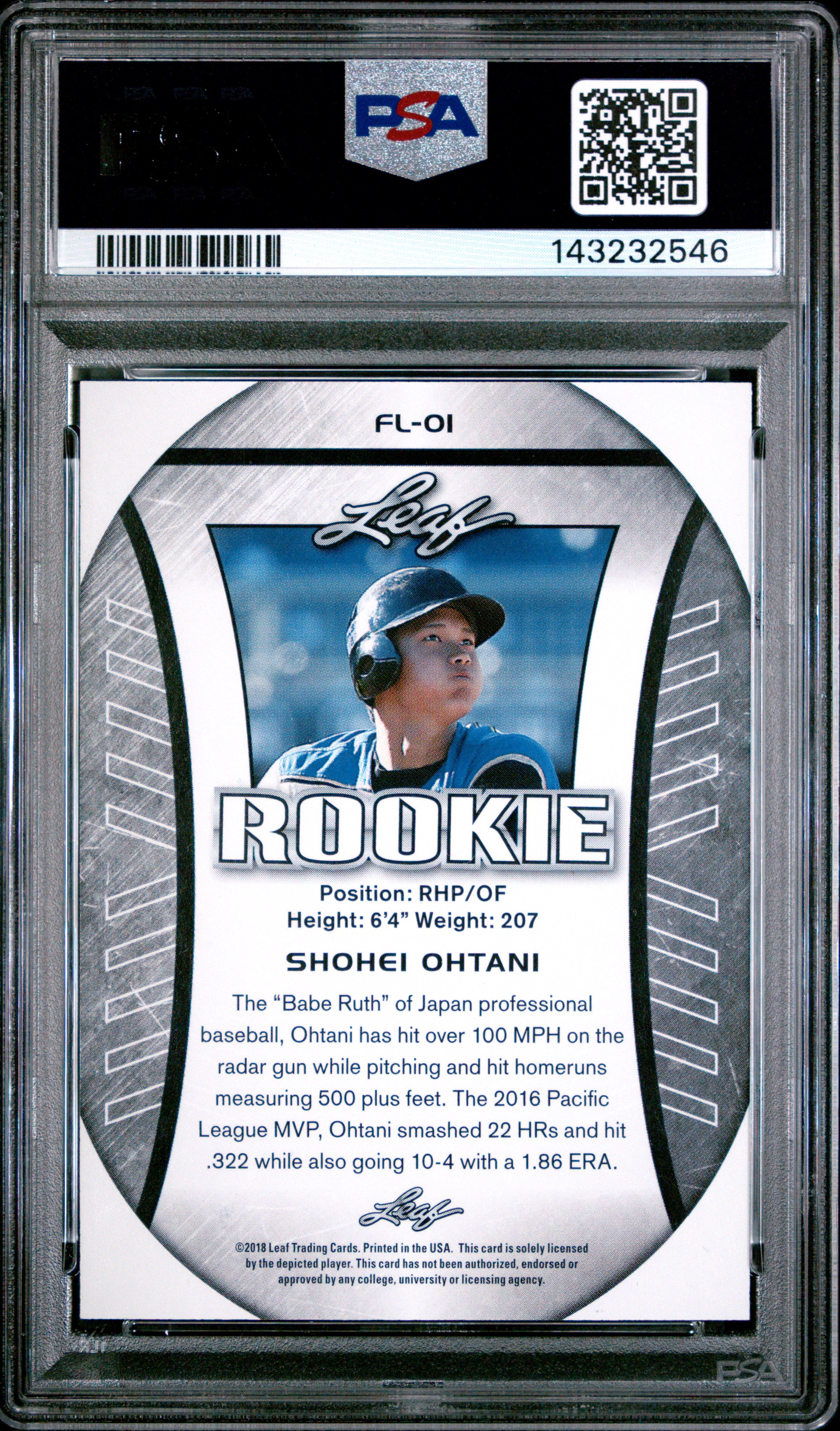 Shohei Ohtani 2018 Leaf Rookie Ohtani Exclusive Flag #FL-01 PSA 9