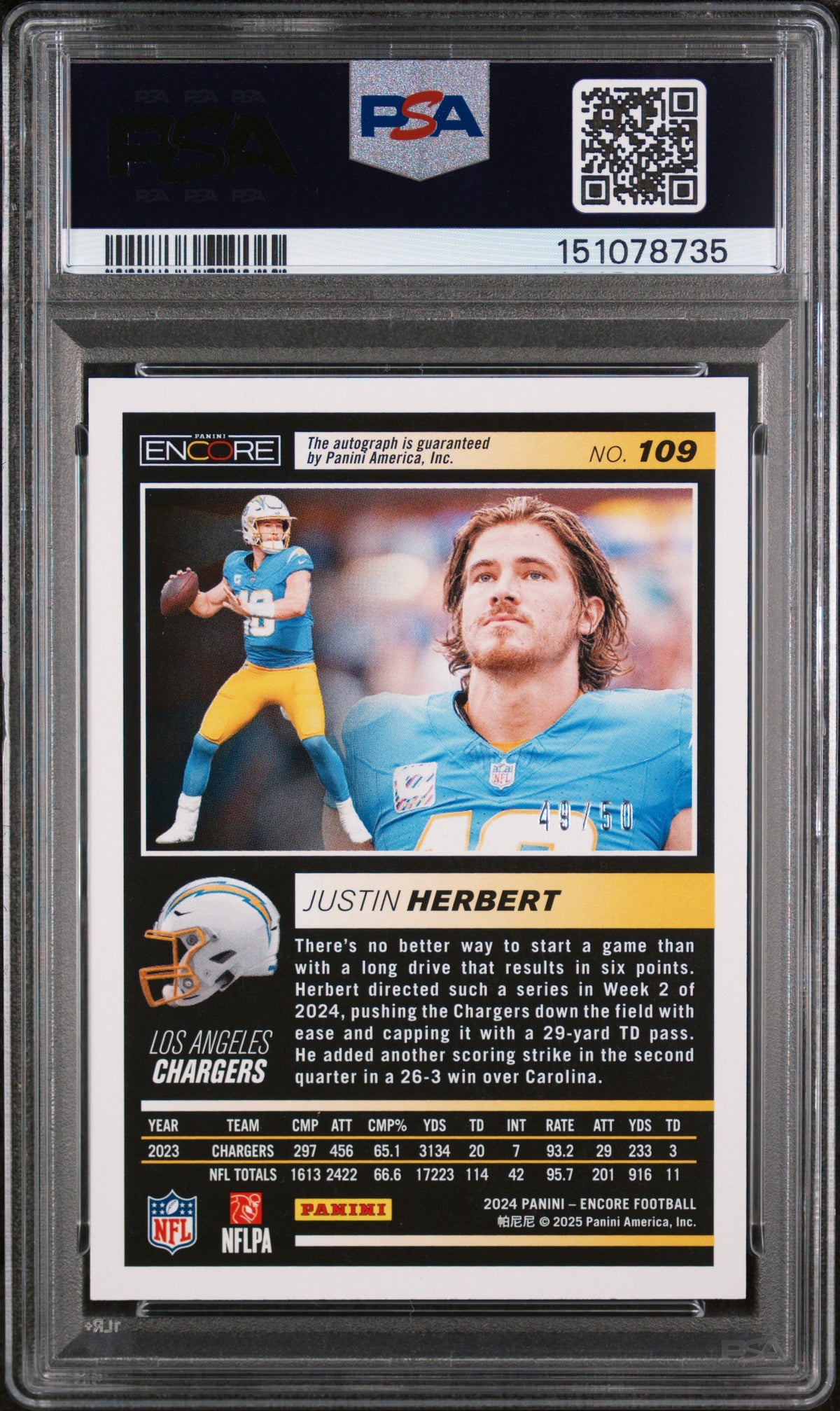 Justin Herbert 2024 Panini Encore #109 Autograph PSA 10