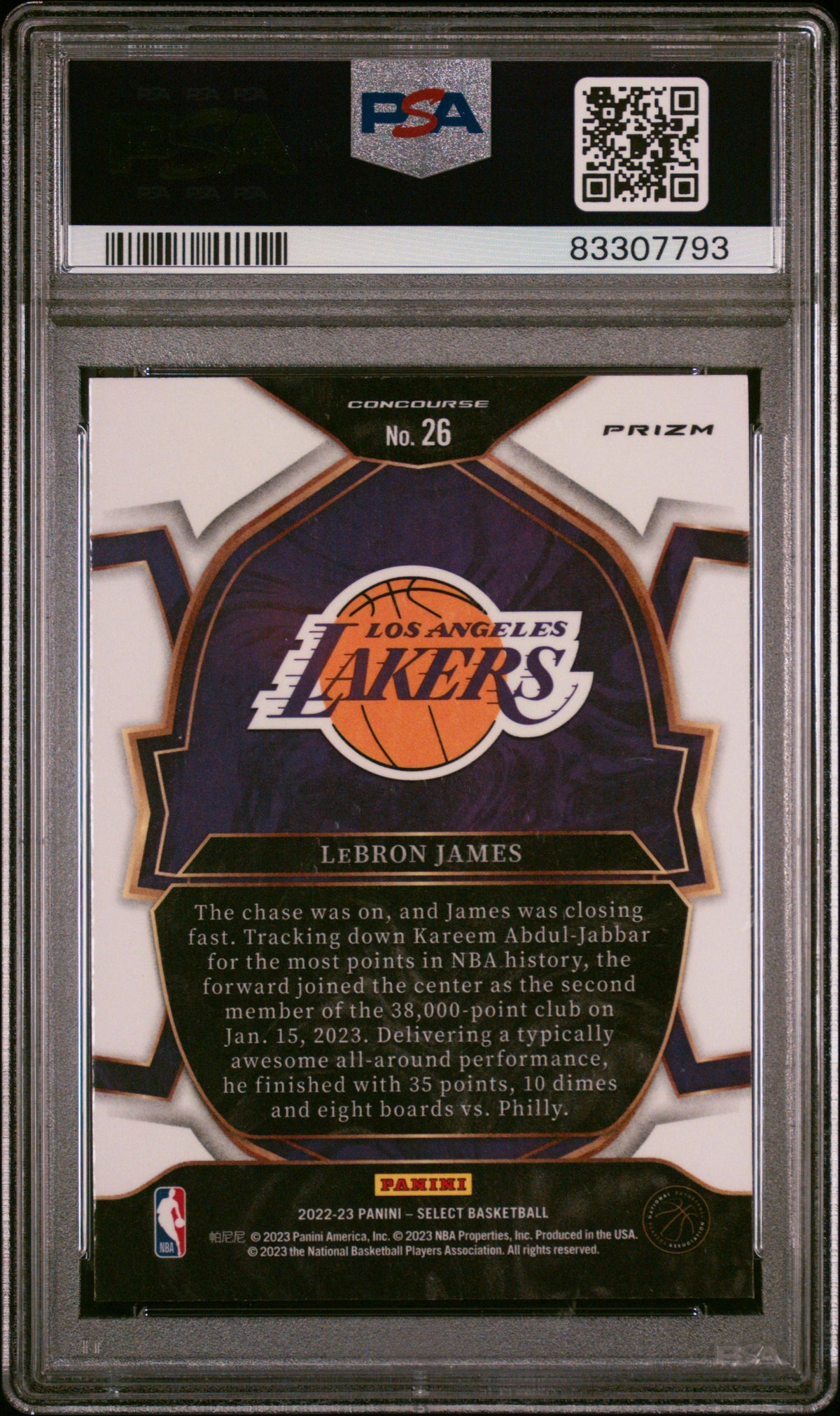 LeBron James 2022 Panini Select #26 Tri Color PSA 10