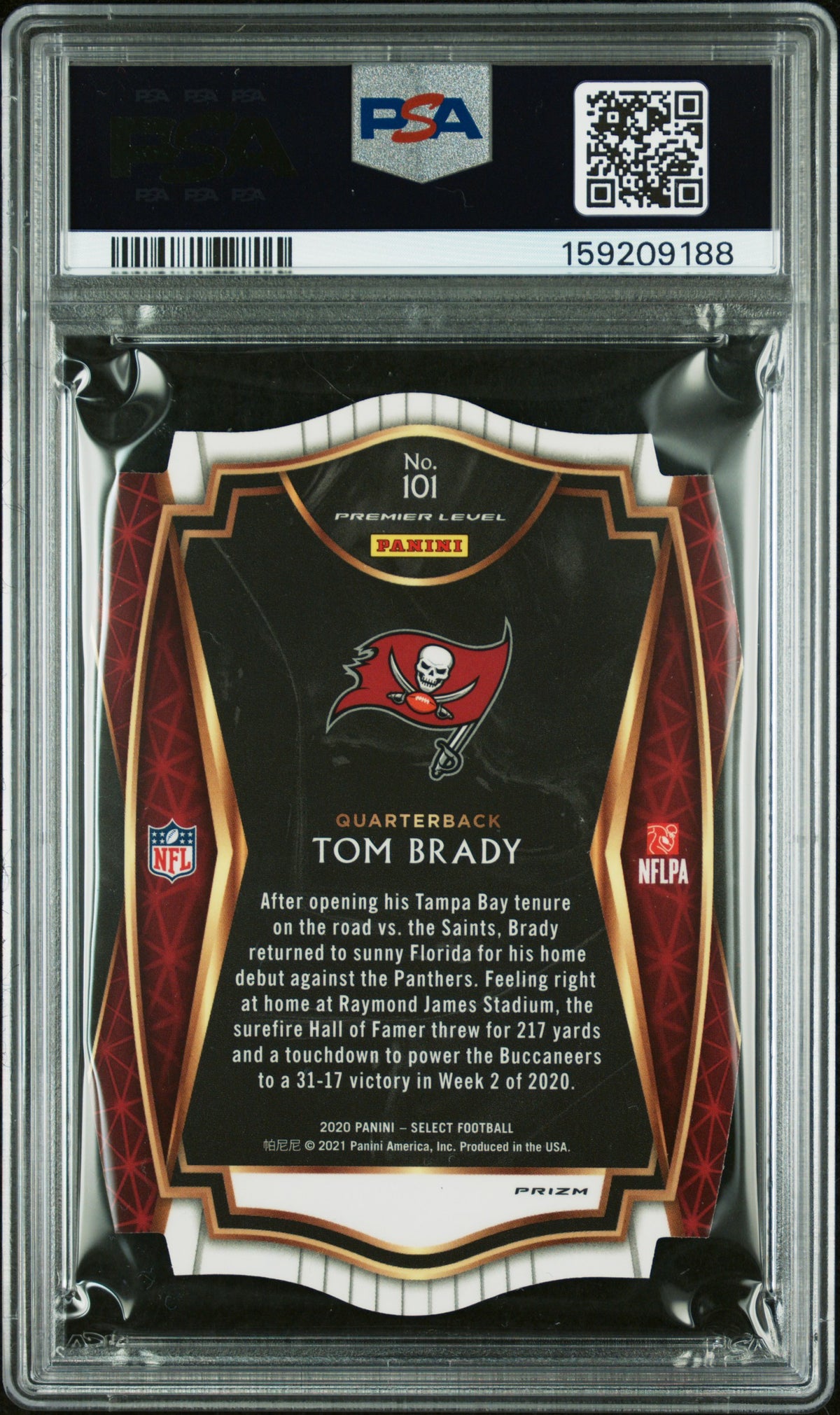 Tom Brady 2020 Panini Select #101 Die Cut Red Prizm PSA 8