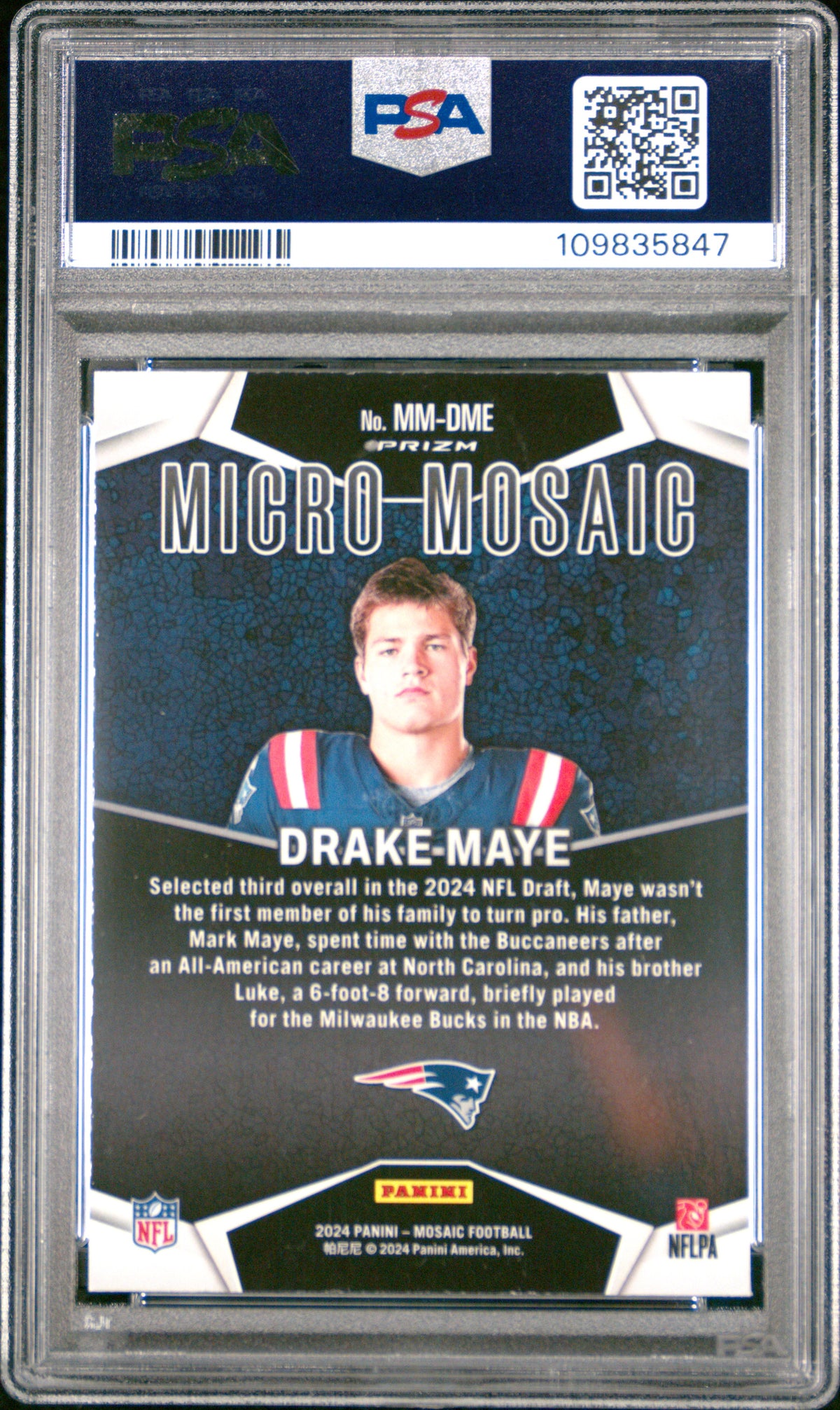 Drake Maye 2024 Panini Mosaic Micro Mosaic #MMDME PSA 10