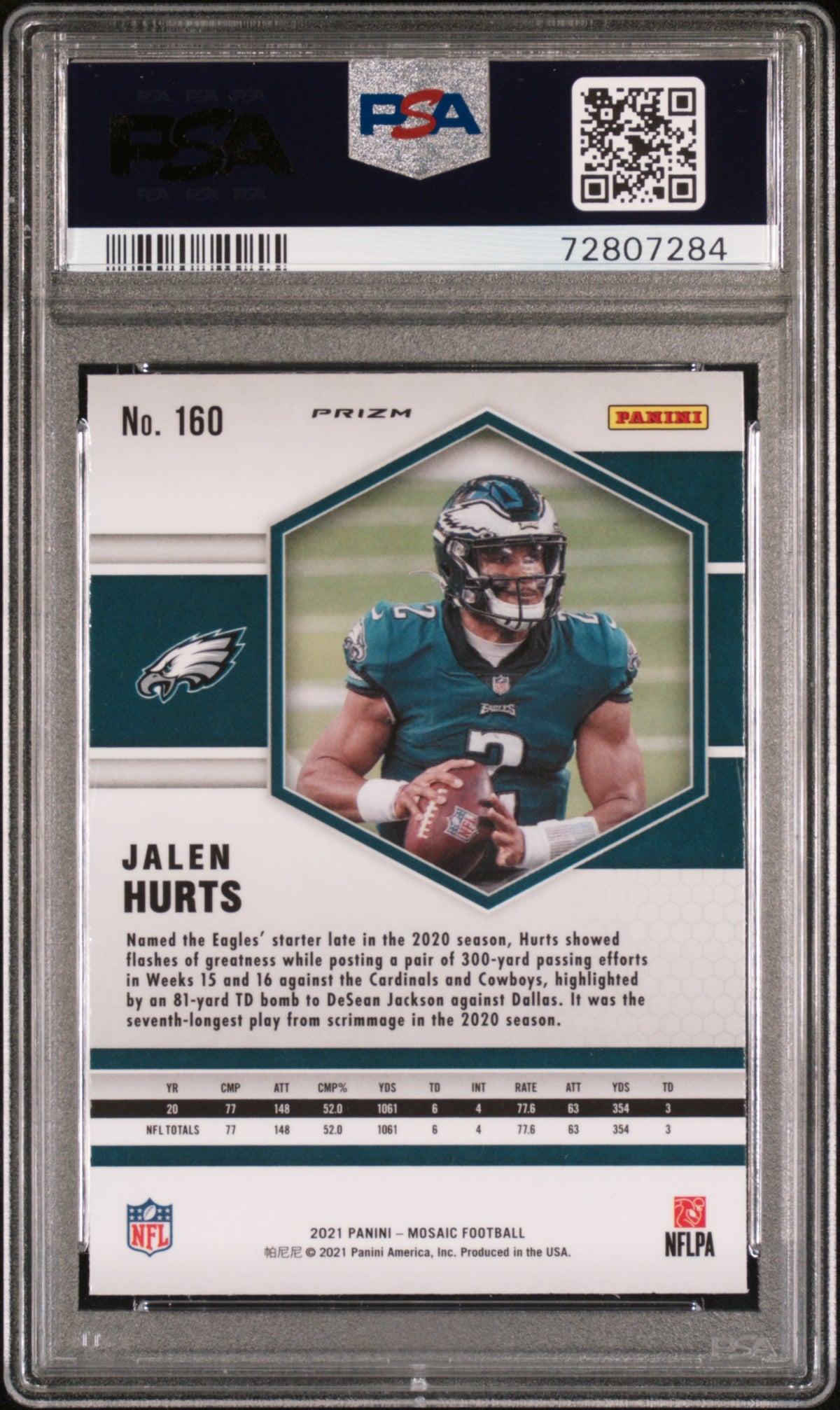 Jalen Hurts 2021 Panini Mosaic #160 Genesis PSA 9
