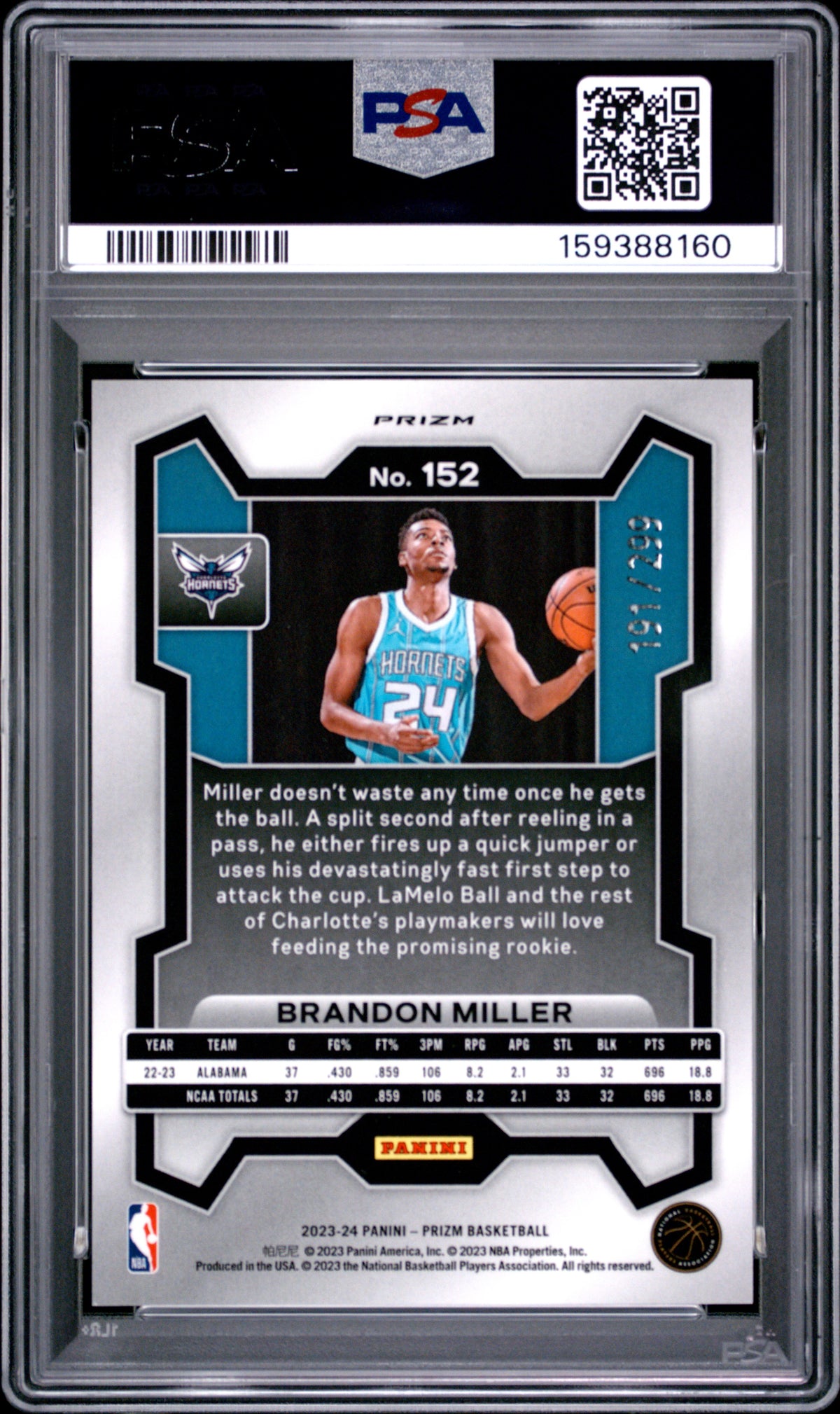 Brandon Miller 2023 Panini Prizm #152 Red PSA 10