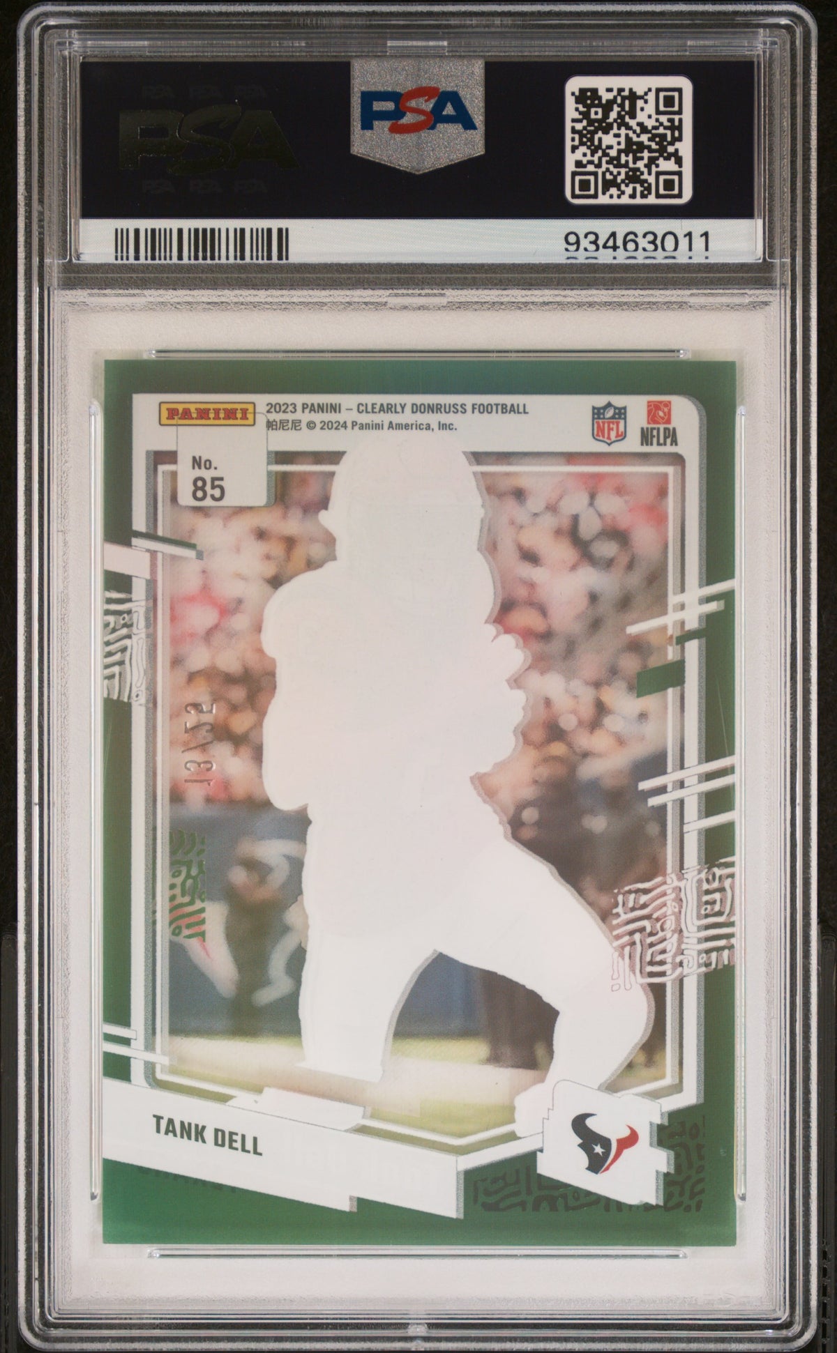 Tank Dell 2023 Panini Clearly Donruss #85 Green /25 PSA 10