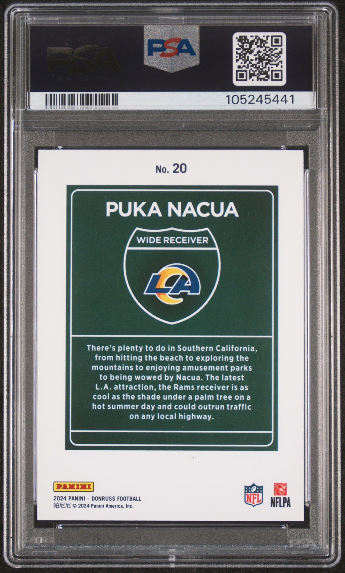 Puka Nacua 2024 Panini Donruss Downtown! #20 PSA 10