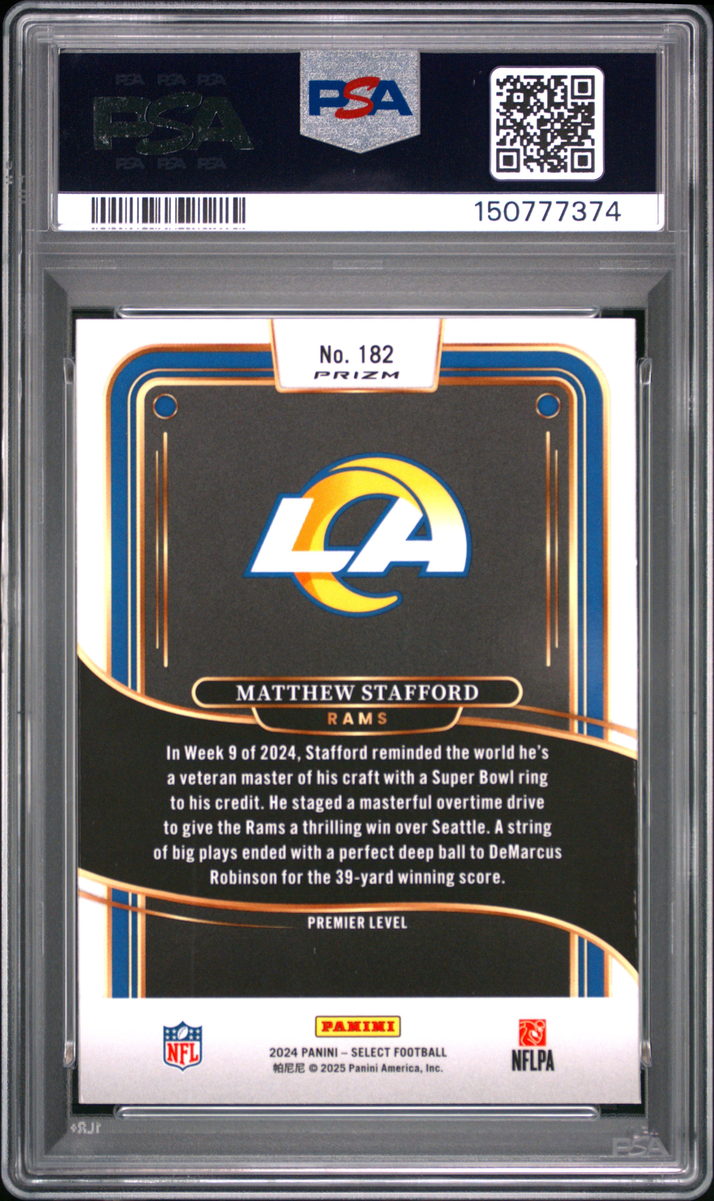 Matthew Stafford 2024 Panini Select #182 Zebra Shock PSA 10